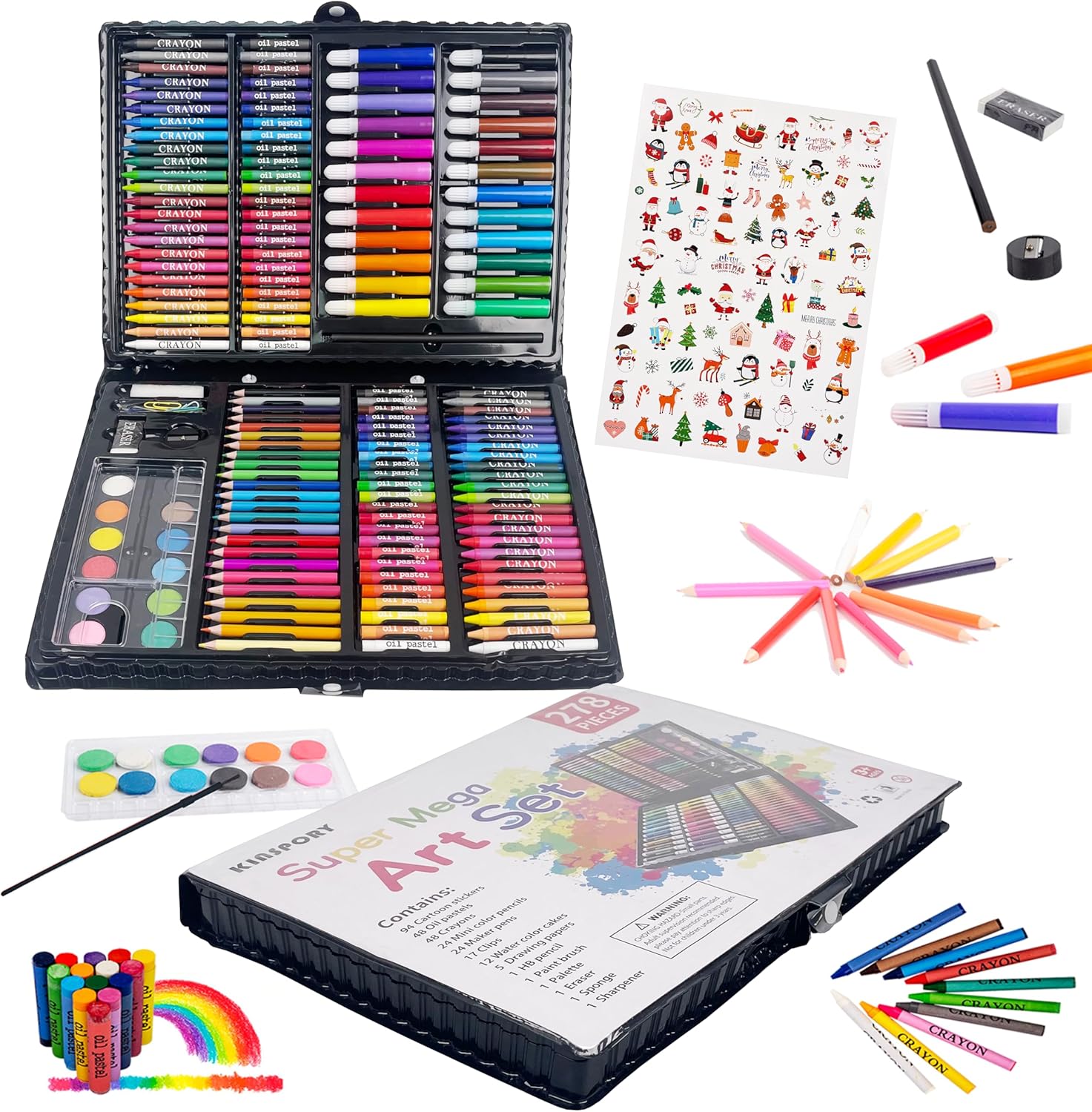 KINSPORY 278 PCS Art Set for Kids, Deluxe Coloring Drawing Art Supplies Case Gift for Teens Boys Girls 4 5 6 7 8 9 10 11 12