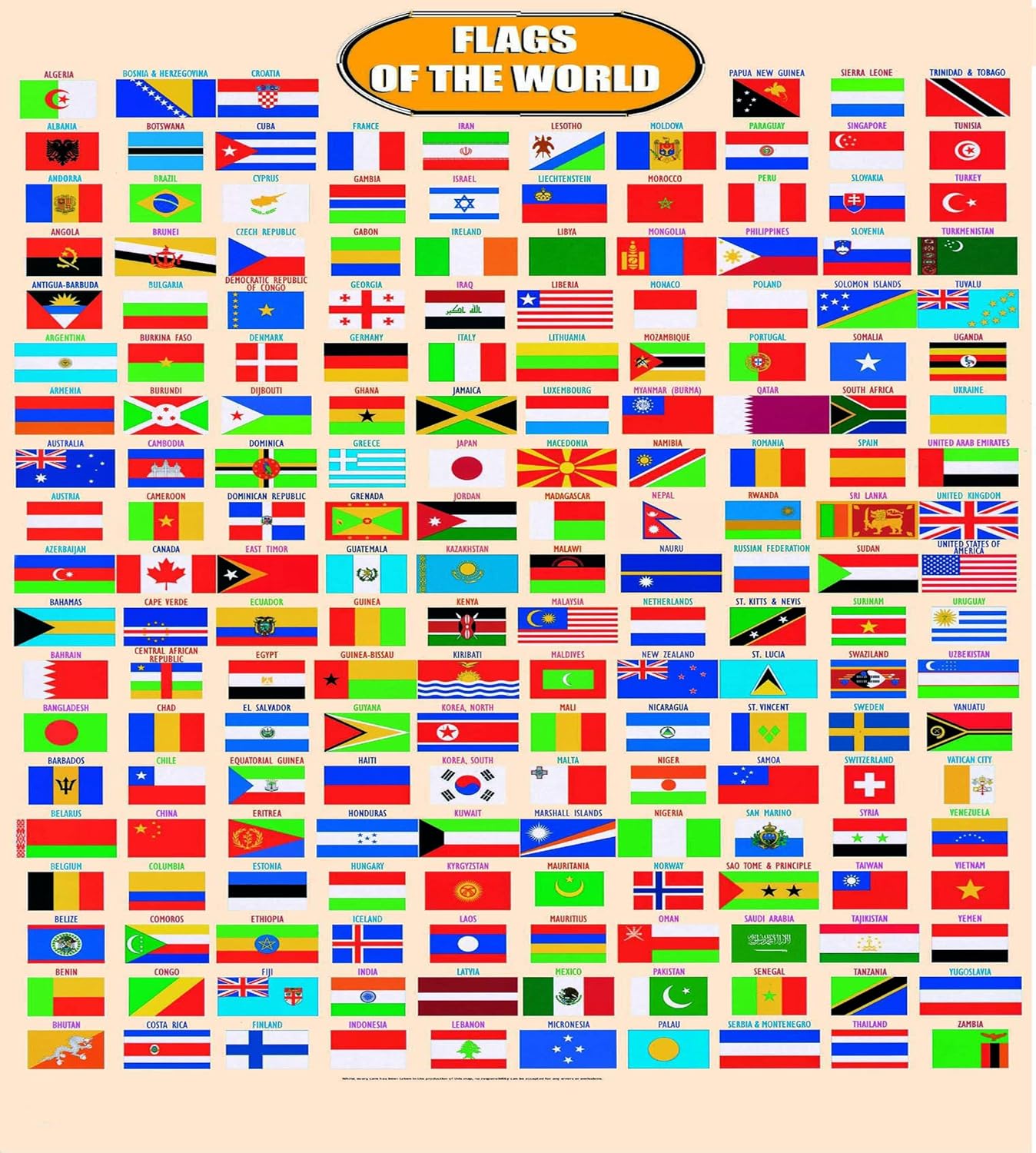 LAMINATED FLAGS OF THE WORLD LEARNING KIDS EDUCATIONAL POSTER WALL CHART SCHOOL TYPE TEACHING