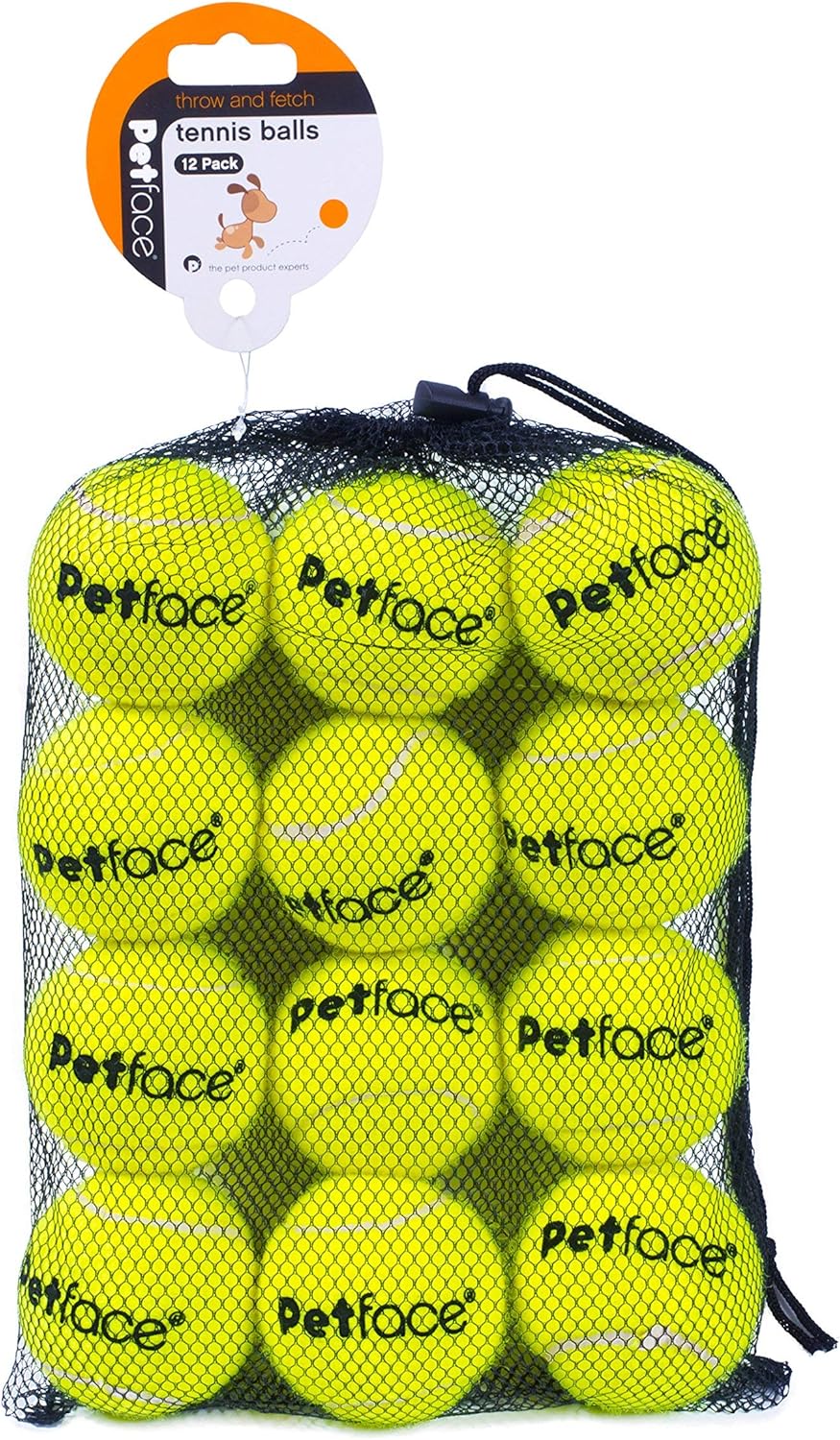 Petface Super Tennis Balls For Dogs, Throw and Fetch, Outdoor Exercise (Pack of 12)