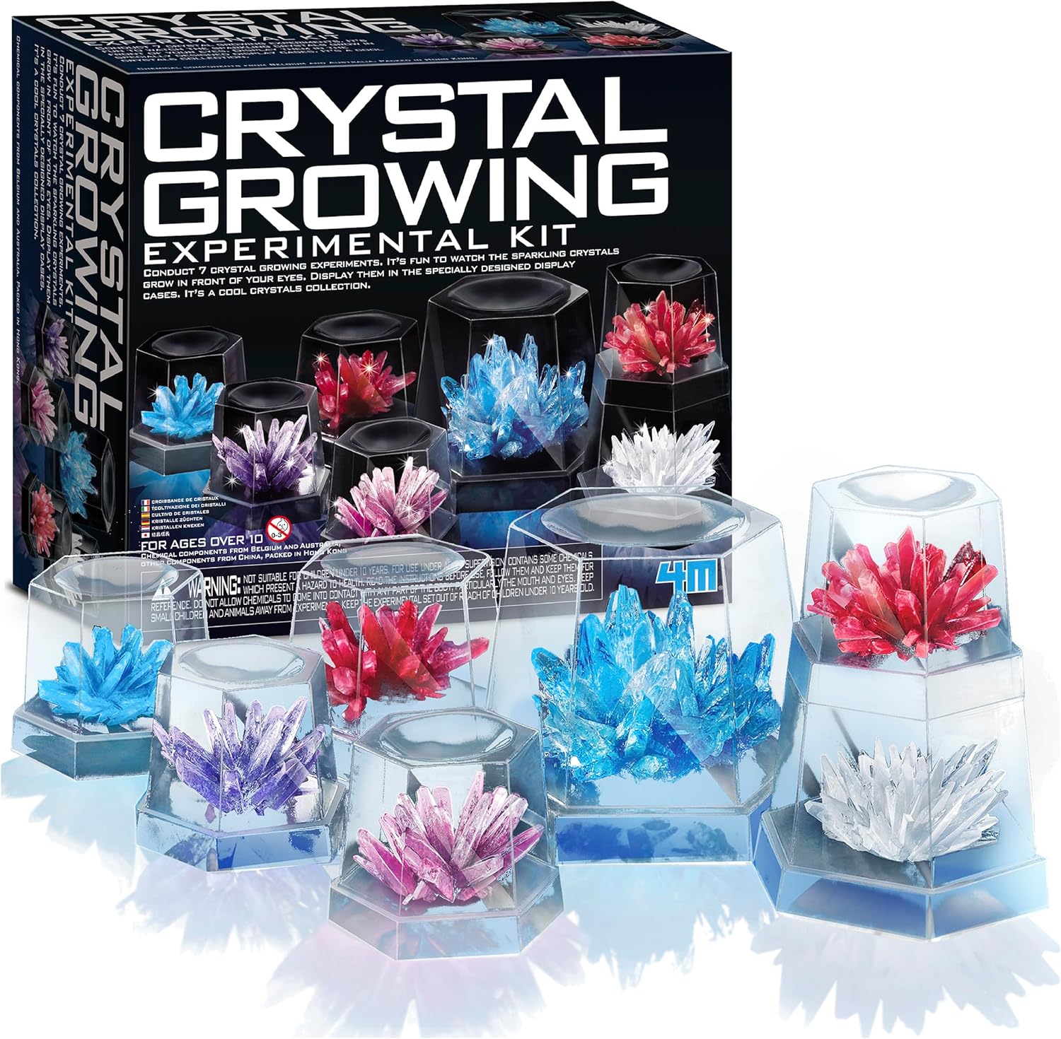 4M 7 Crystal Growing Science Experimental Kit with Display Cases - Easy DIY STEM Toy Lab Experiment Specimens, Educational Gift for Kids, Teens, Boys & Girls
