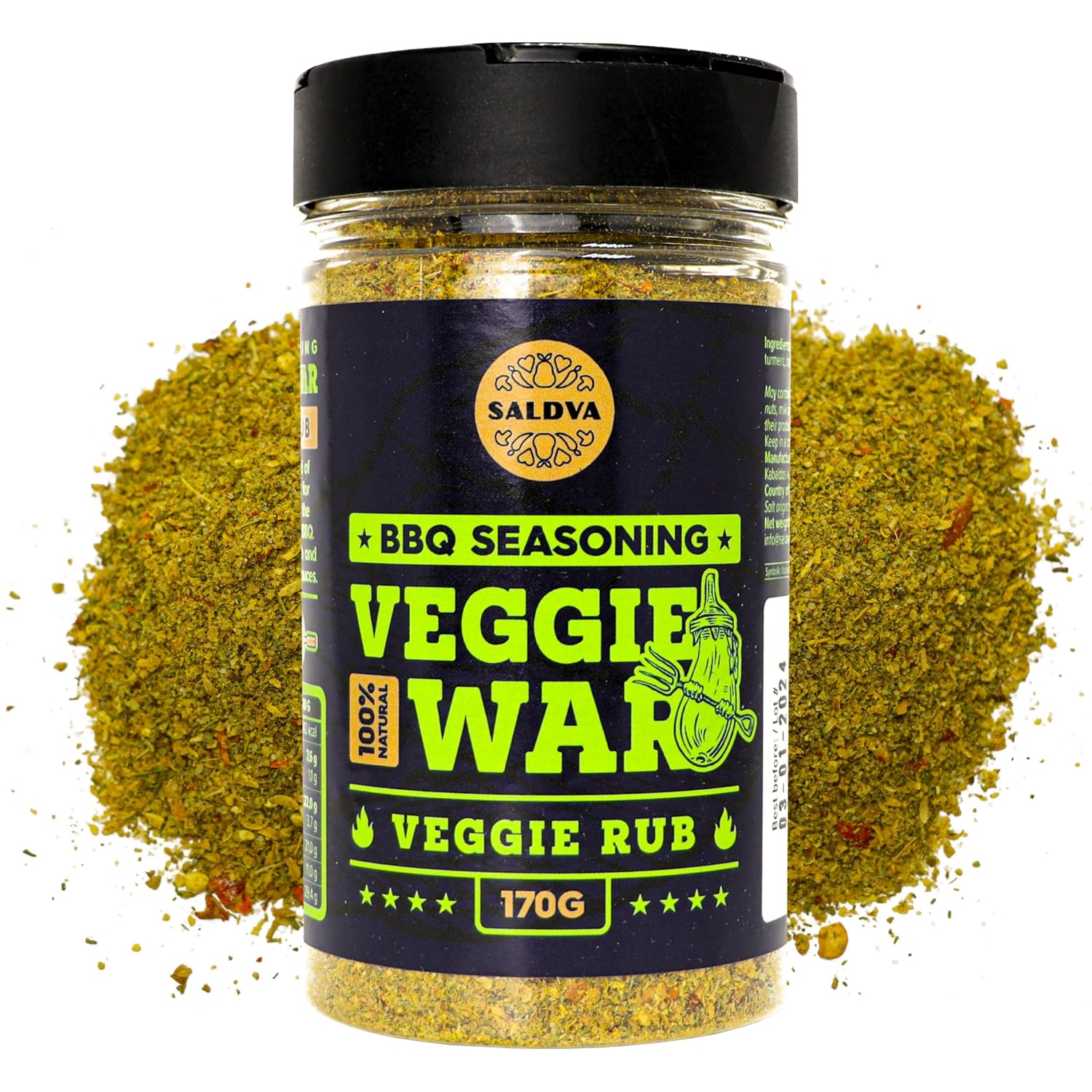 Veggie War BBQ Veggie Rub - 100% Natural Vegetable Seasoning - Amazing Blend Of Spices for Perfect Vegetable Dishes - Large Jar (170g)