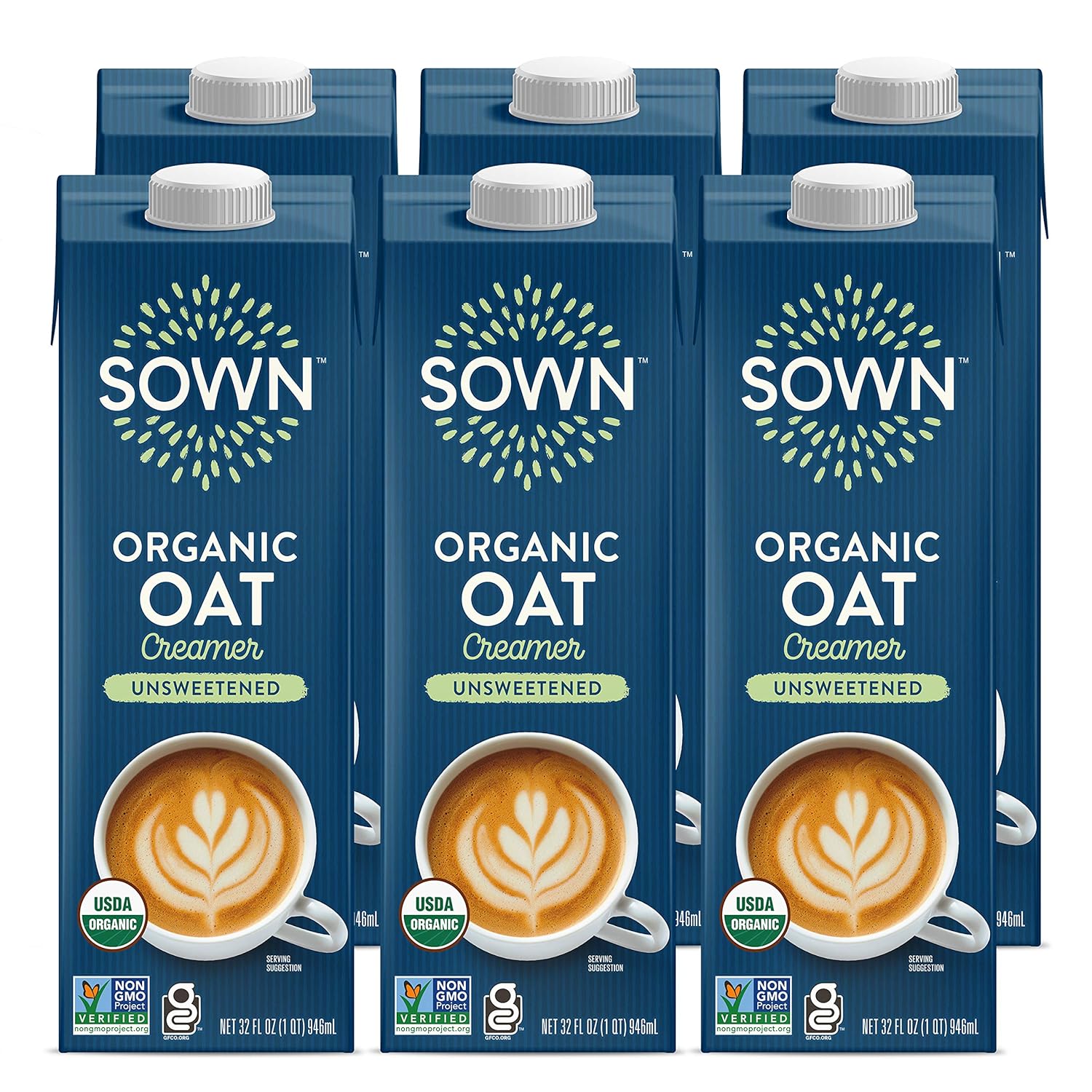 SOWN Organic Oat Creamer Unsweetened - Barista Oat Milk Non Dairy Coffee Creamer - Plant Based, Dairy-Free, Vegan, 0g Added Sugar, Gluten-Free, Non-GMO, Shelf Stable - 32oz (Pack of 6)