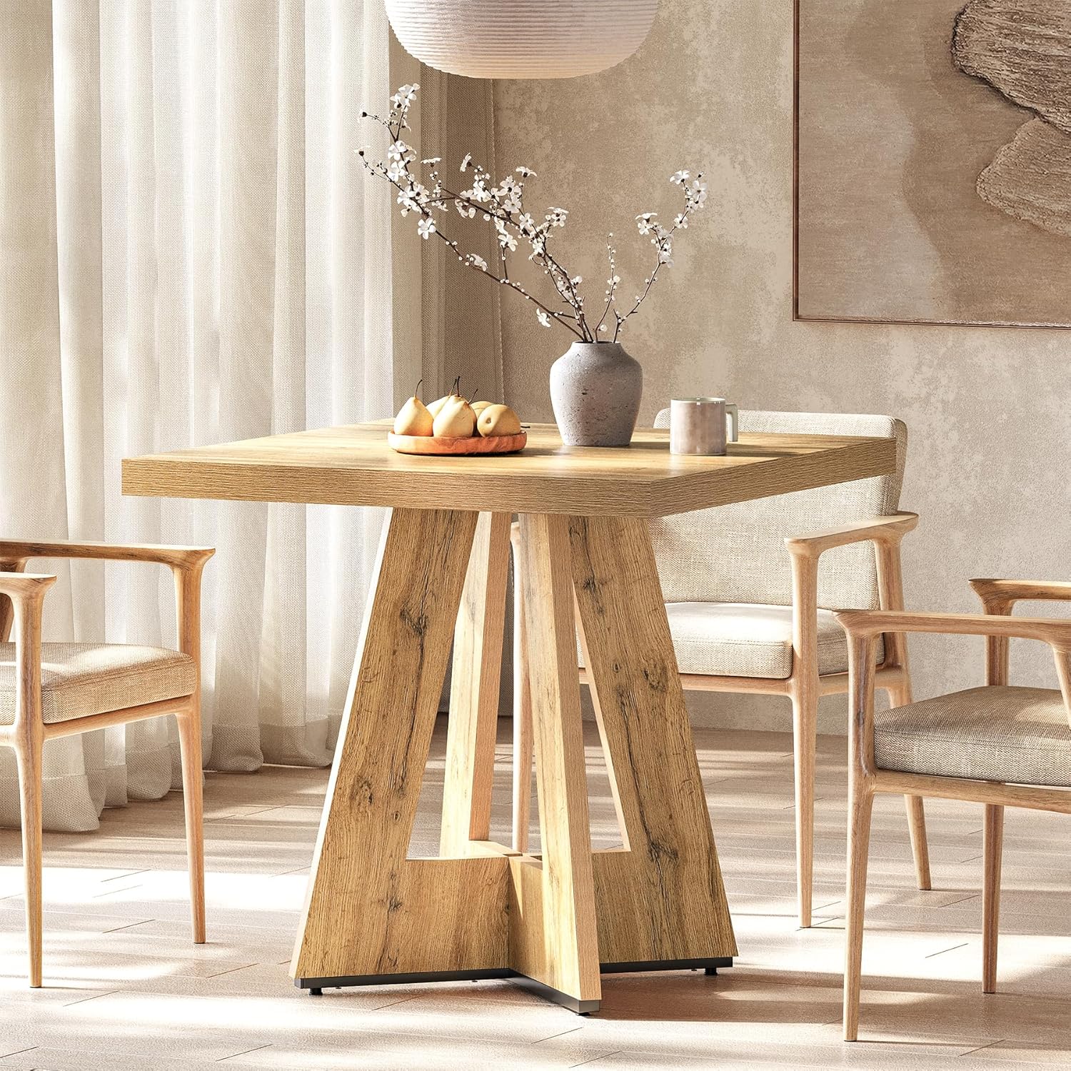 Tribesigns Square Dining Table for 4, 80 x 80 x 75 cm Small Kitchen Table with Pedestal Base, Farmhouse Dinner Table for Dining Room Kitchen, Living Room