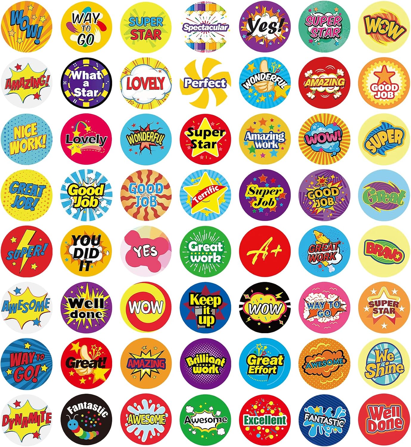 Reward Stickers for Teachers - 1008 PCS Words in 56 Designs, 1 Inch School Stickers on Sheets - Teacher Supplies for Classroom, Motivational, Classwork Award