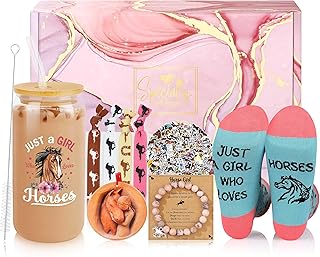 Horse Gift for Girls Horse Tumbler Socks Stickers Ornament Hair Accessories 6pcs Gift Set for Horse Lovers Birthday back to School Gift for Daughter Granddaughter Niece