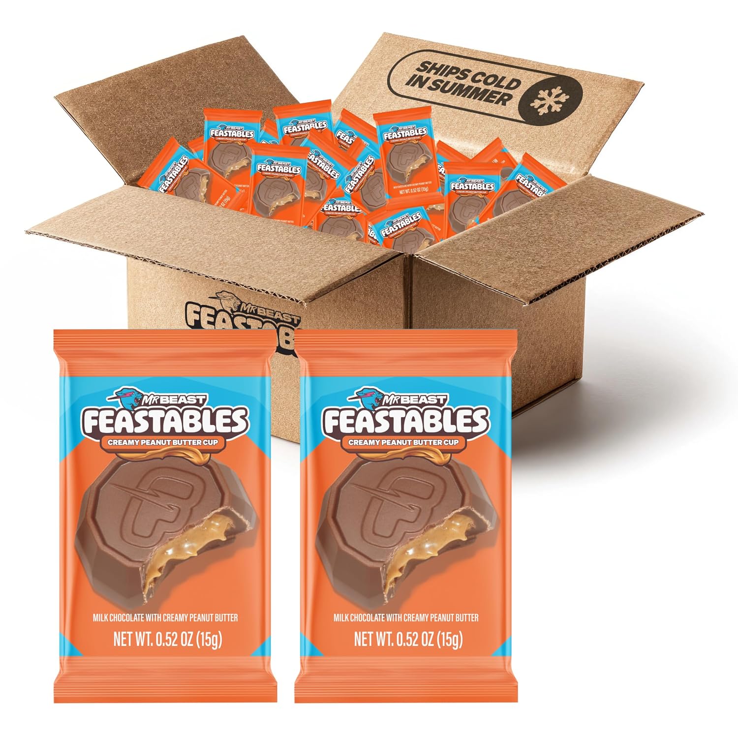 MrBeast Feastables Peanut Butter Cups Milk Chocolate, 2lb Box, Bite Size