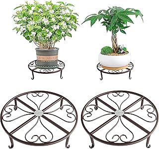 2 Pack 12 Inches Metal Plant Stand for Indoor and Outdoor, 3 Inches Tall Flower Pot Holder for Living Room and Garden(12 inches, Bronze)
