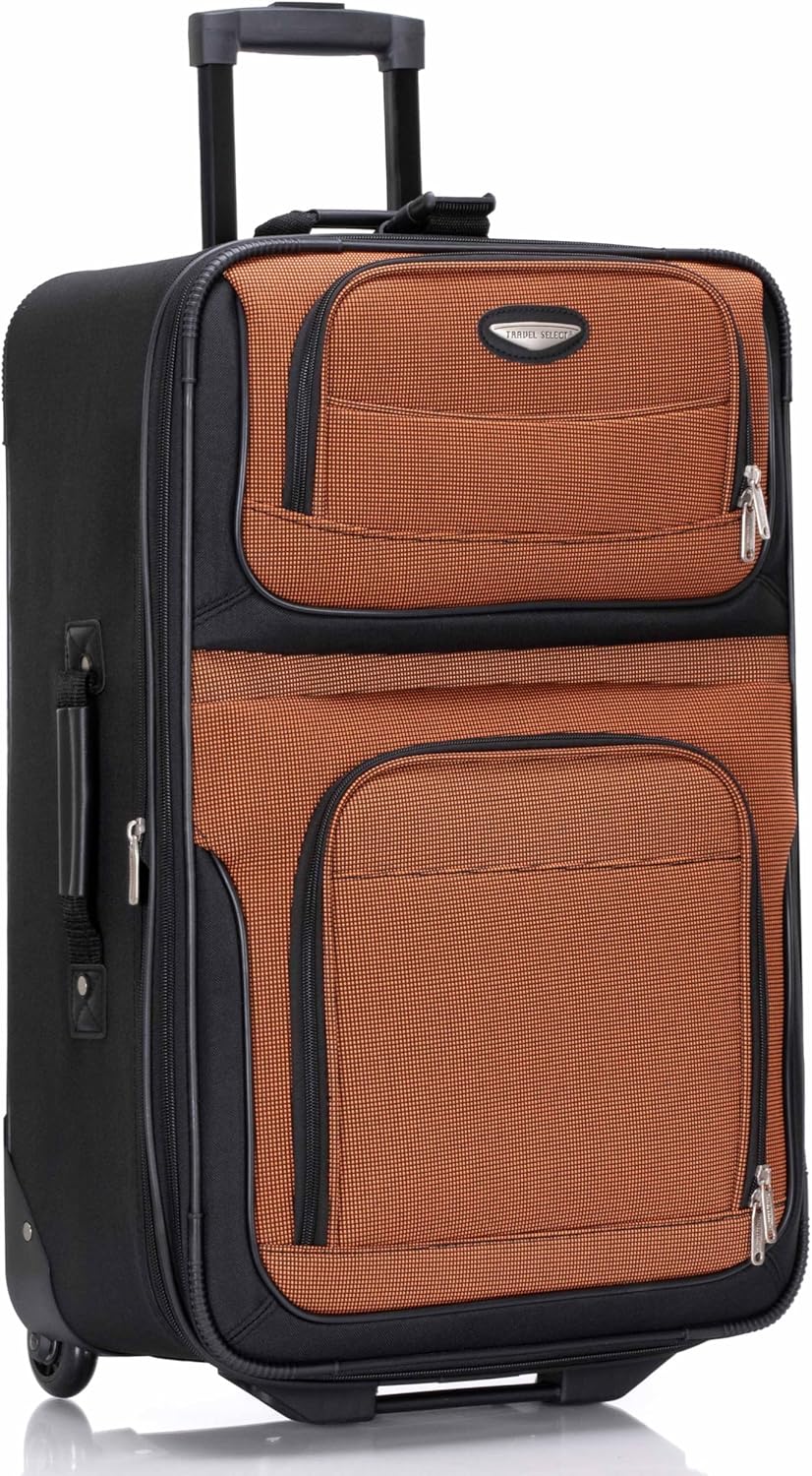 Travel Select Amsterdam Expandable Rolling Upright Luggage, Orange, Checked-Medium 25-Inch