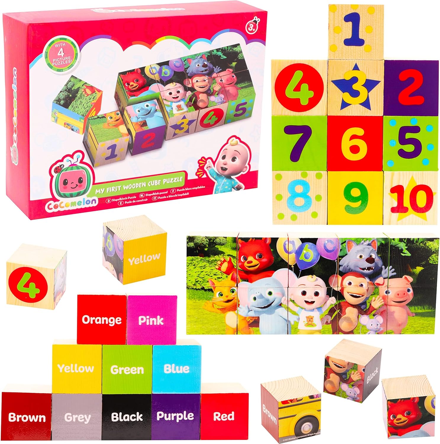 Toyland® Cocomelon Wooden Cube Blocks With 4 Picture Puzzles - Educational Toddler Toys - Building Blocks