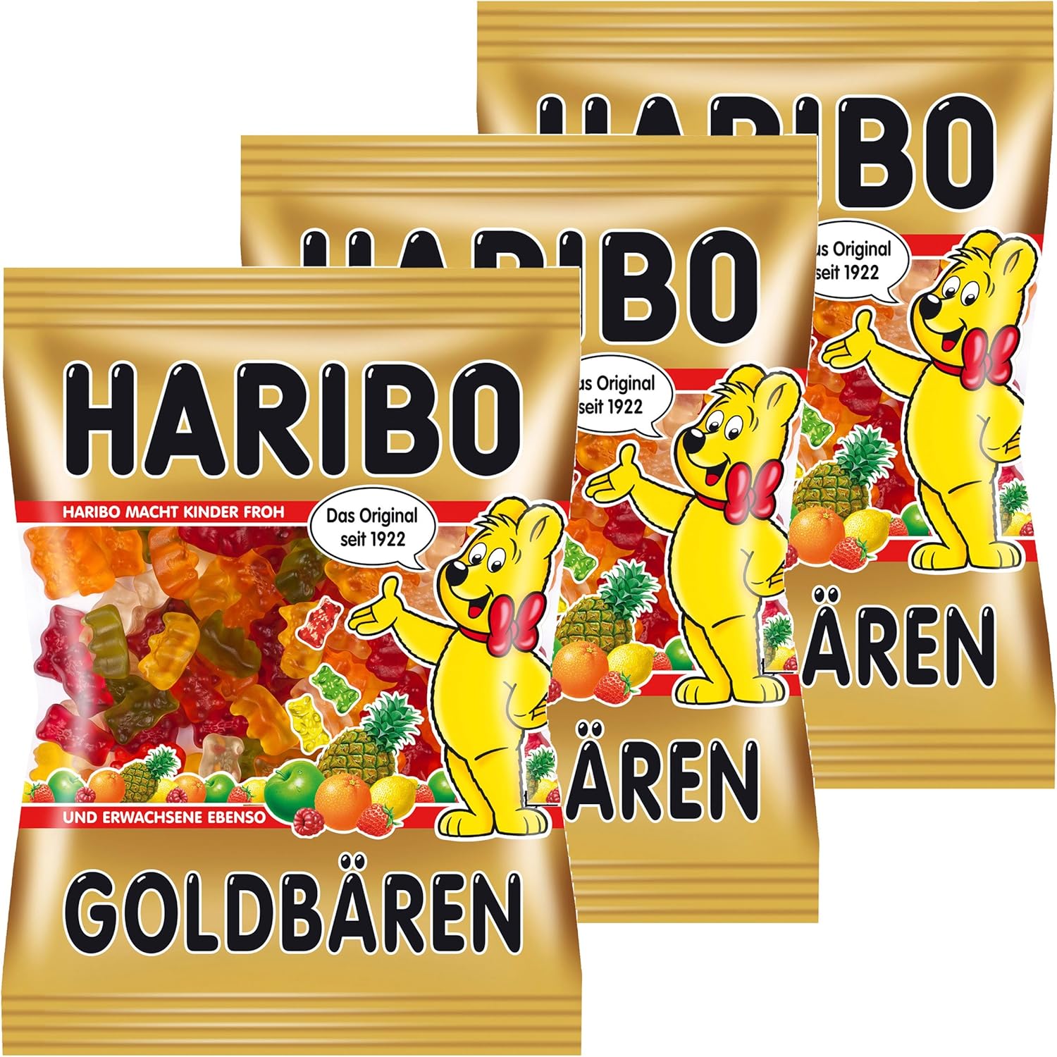 Haribo Gold Bears, 3 Piece Package, Gummy Bears, Wine Gums, Sweets, Bag, Pouch