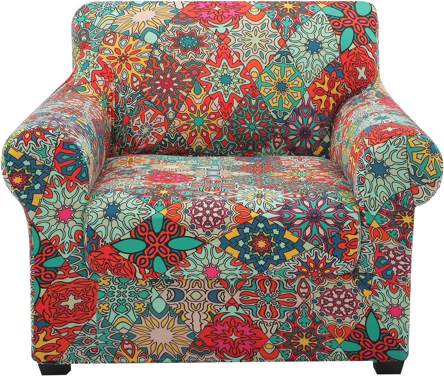 hyha Couch Covers, Chair/Sofa Covers, Floral Pattern, Stretch, Printed, 2 Pieces, Armchair Slipcover, Separate Couch Cushion Slipcover, Furniture Protector for Dogs(Armchair, Diamond Mandala)