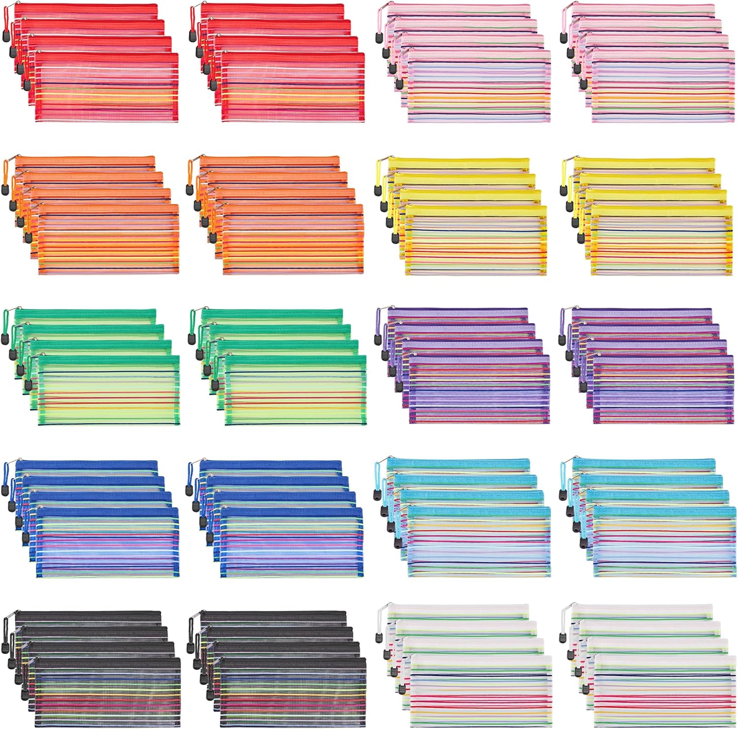 JARLINK 80 Pack Mesh Zipper Pouch, Pouch Bulk in 10 Colors, Multipurpose Storage Bags for Organizing Makeup Essentials, Travel Accessories, Office, School and Teacher Supplies