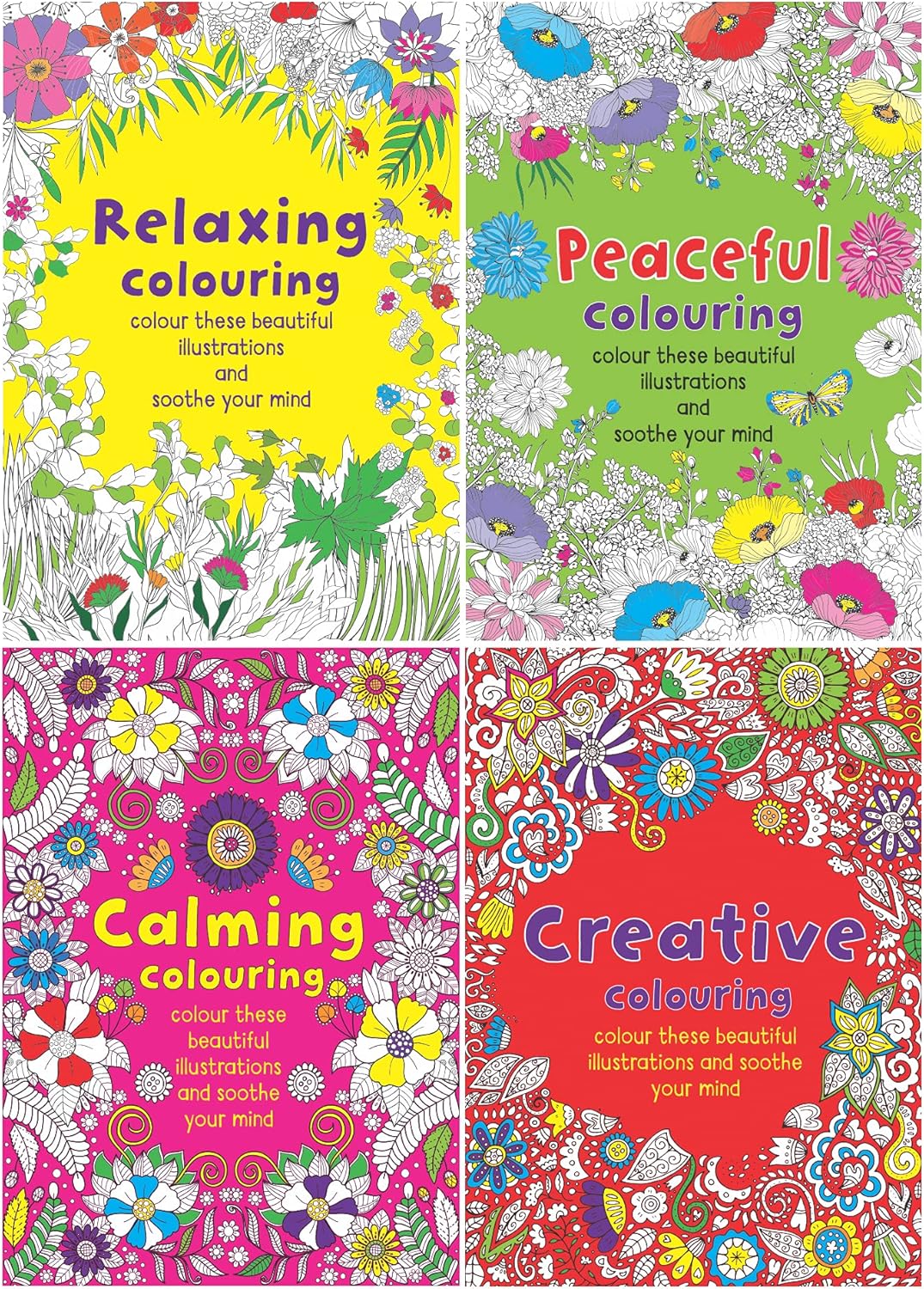 W.F. Graham Relaxing Antistress Adult Colouring Books, Size A4, Set of 4 Coloring Books in Assorted Art Pattern Designs