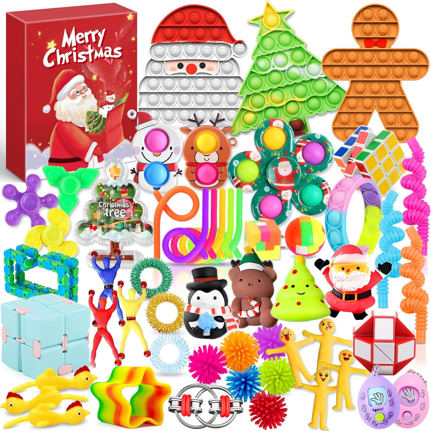 Fidget Advent Calendar, Christmas Countdown Calendar 2024 Poppet Fidget Toy Pack, 53PCS Sensory Fidget Toy Advent Calendar for Kids and Adults