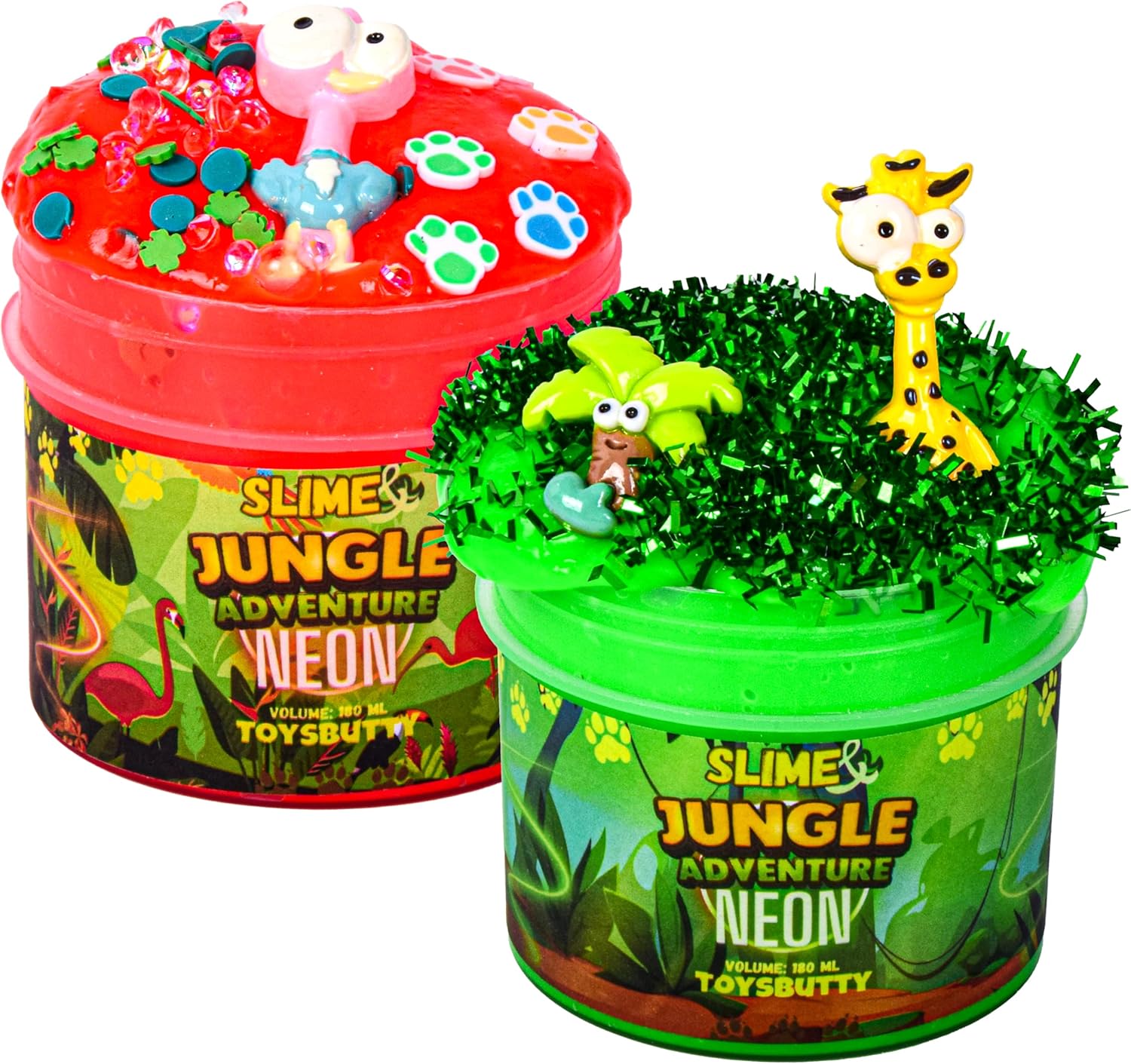 FINOCLAY 2 Slime Pack Neon Slime Kit for Girls Boys, Create with Kids Jungle Adventure Theme, Premade Slime Making kit, 8 Fun Accessories, Putty Set Toy,Easter Party Favors Holiday for Kids,