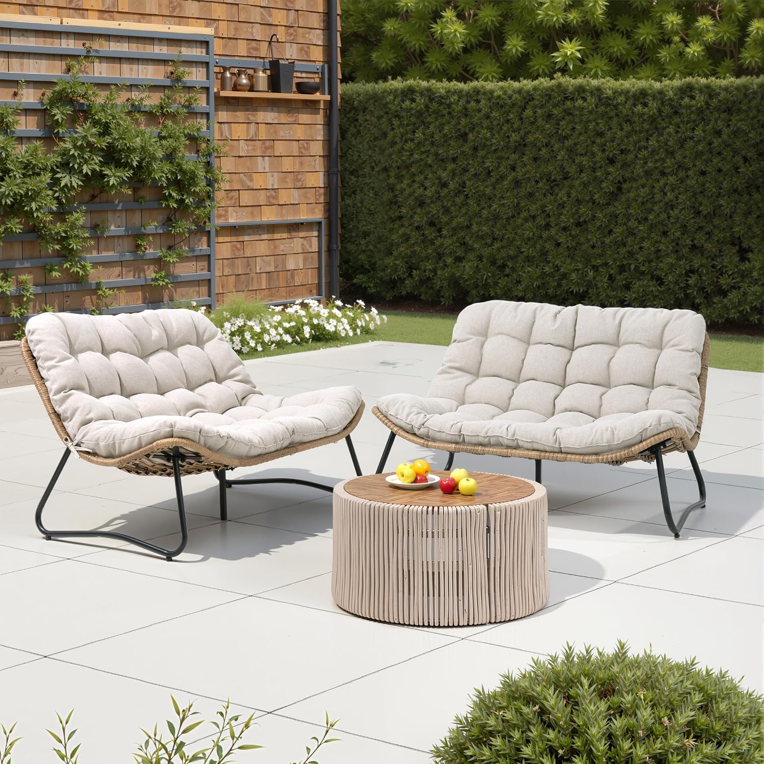 Crestlive Products Outdoor Loveseat, Patio Conversation Set (2PCS Beige)