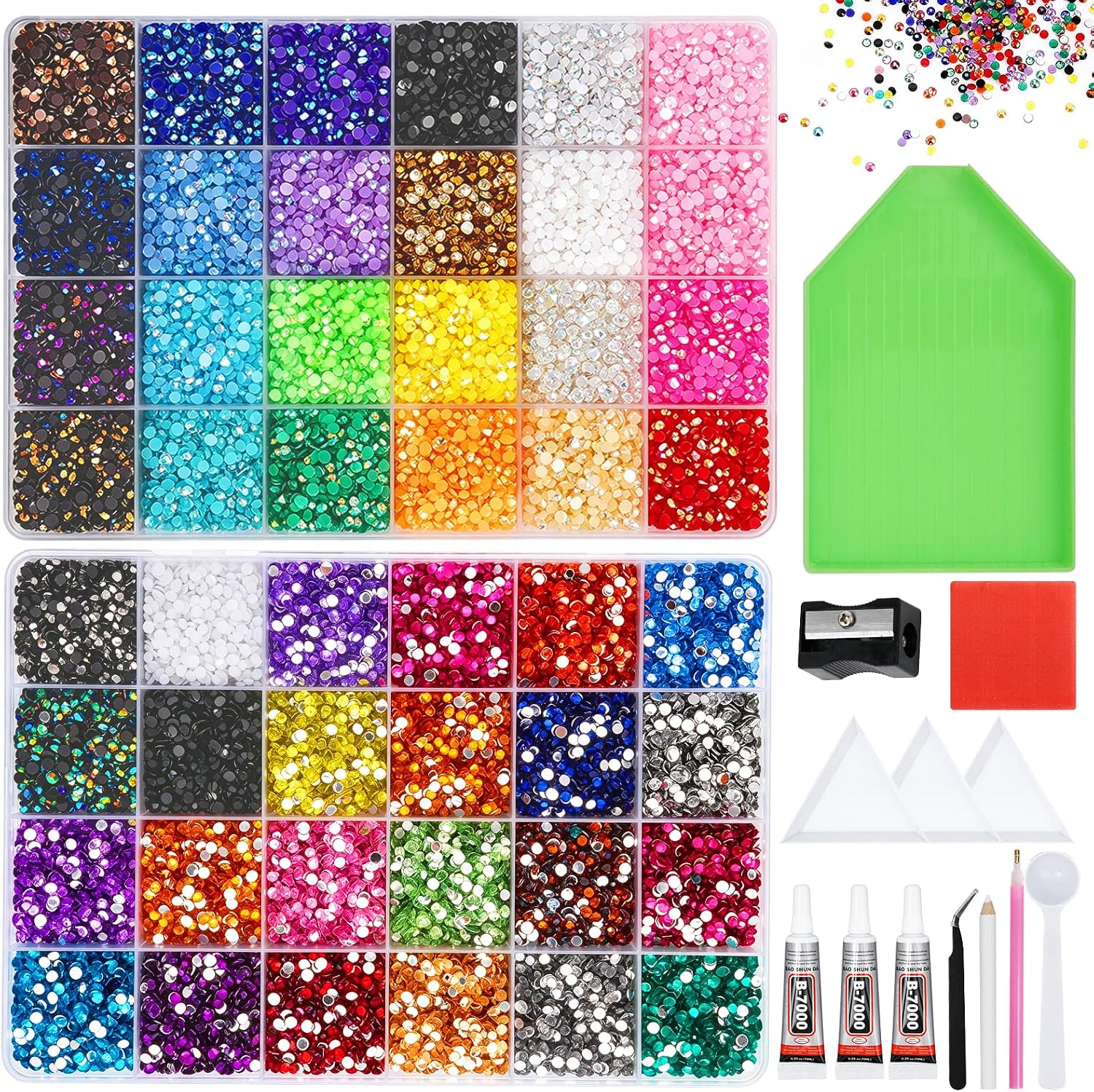 48000pcs Bedazzler Kit with Rhinestones, Flatback Rhinestones for Bedazzling Clothes Tumblers, Complete DIY Bedazzling Kit with Glue and Tools Set