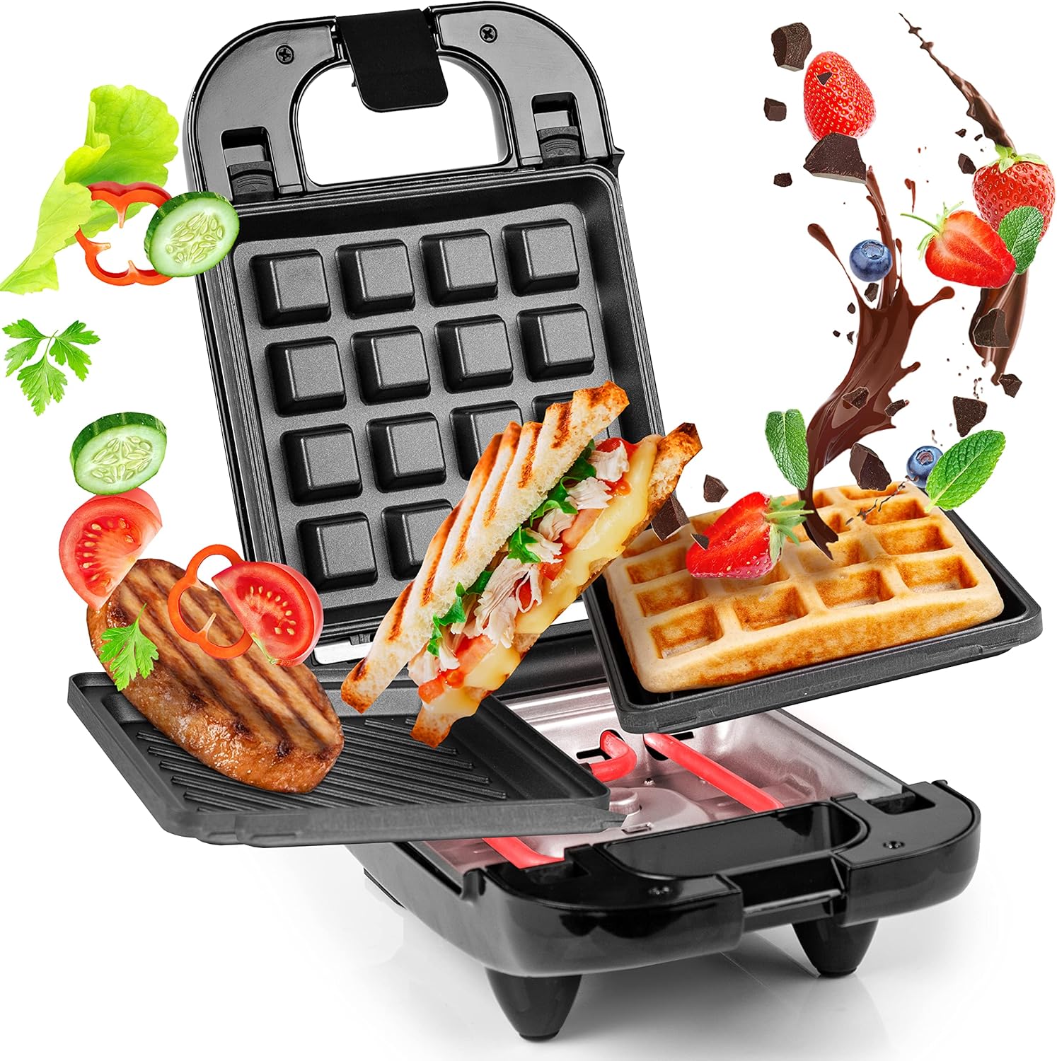 Duronic Waffle Maker WM32, Deep Fill Single Waffle Iron with DETACHABLE PLATES, 650W, Non-Stick for Easy Cleaning, Automatic Temperature Control, Cooks Homemade Belgian Waffles for Breakfast/Dessert