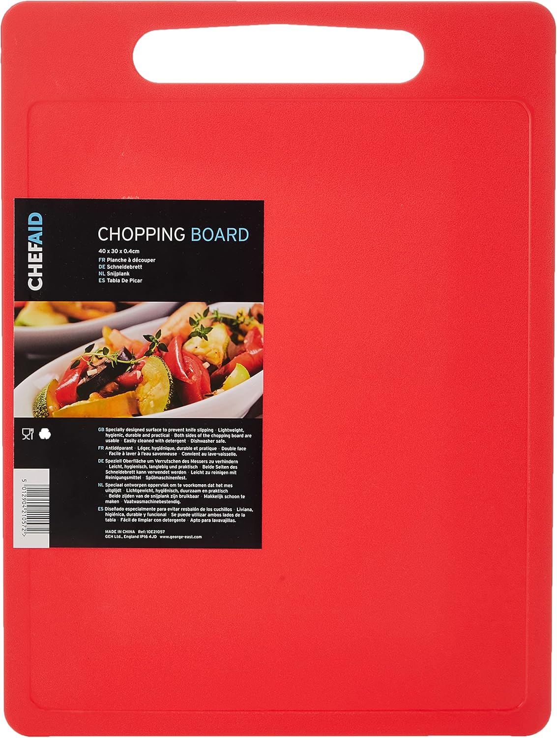 Chef Aid Large Red Poly Chopping Board, Multipurpose Anti-Slip Surface, Easy Clean and Dishwasher Safe with Handle, 40 x 30cm Other Colour Options Available.