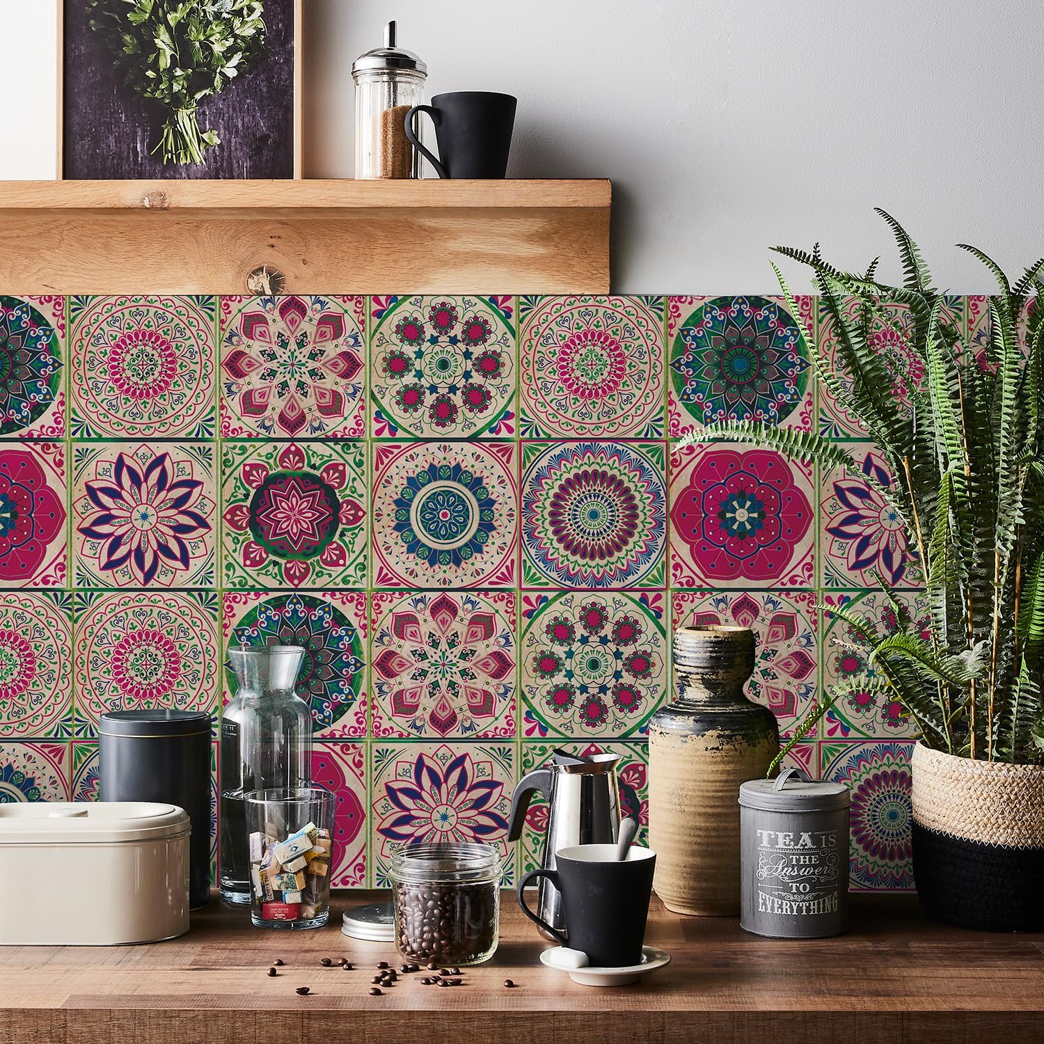 HORIWE Tile Stickers Vintage Moroccan Wall Decal Sticker Adhesive Tile Art DIY Kitchen Bathroom Backsplash Floor Home Decor PVC Waterproof Oil Proof New 8x8 Inches 24pc…