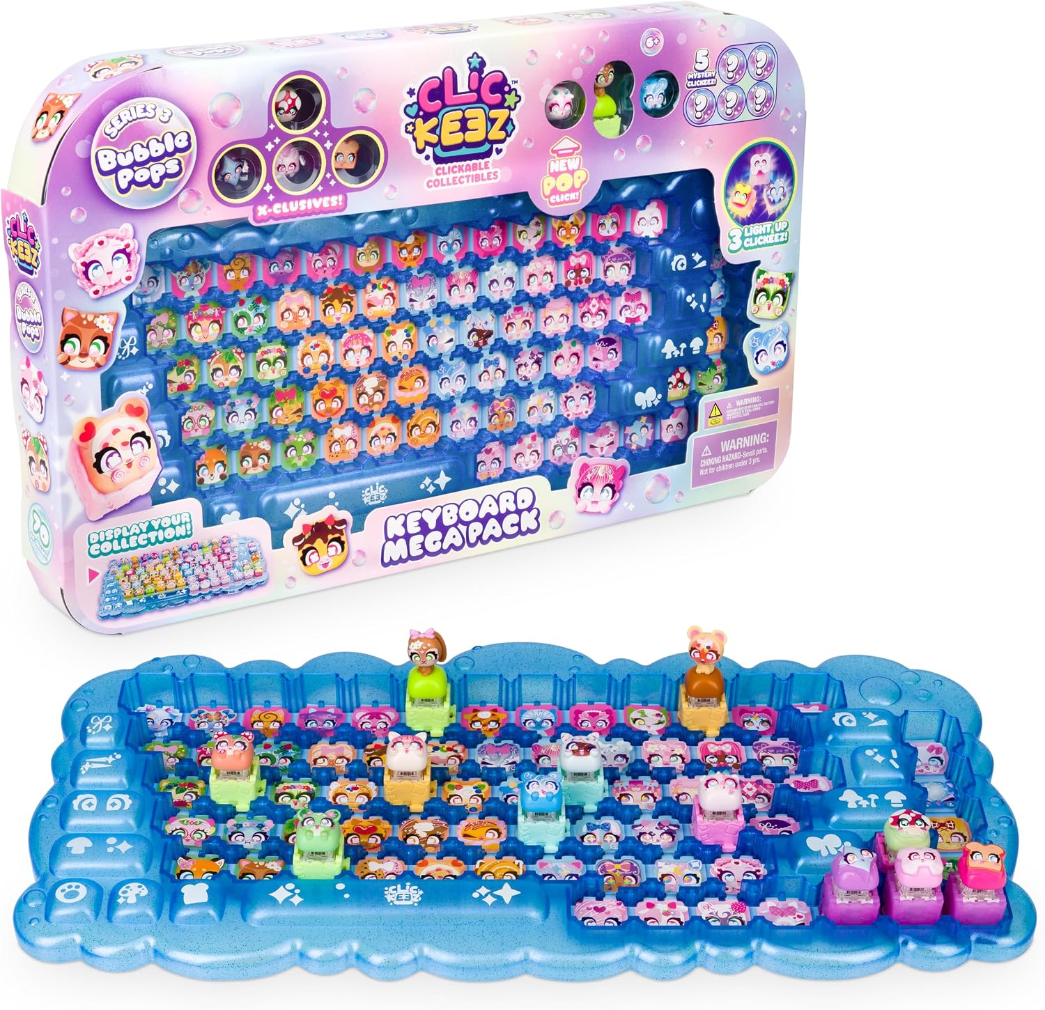 Clickeez Series 3 Keyboard Mega Pack | Includes a Keyboard Collectors Case & 12 Bubble Pops-Themed (Including 3 Light-UP) Clickeez | Clickable Collectibles | Ages 6+