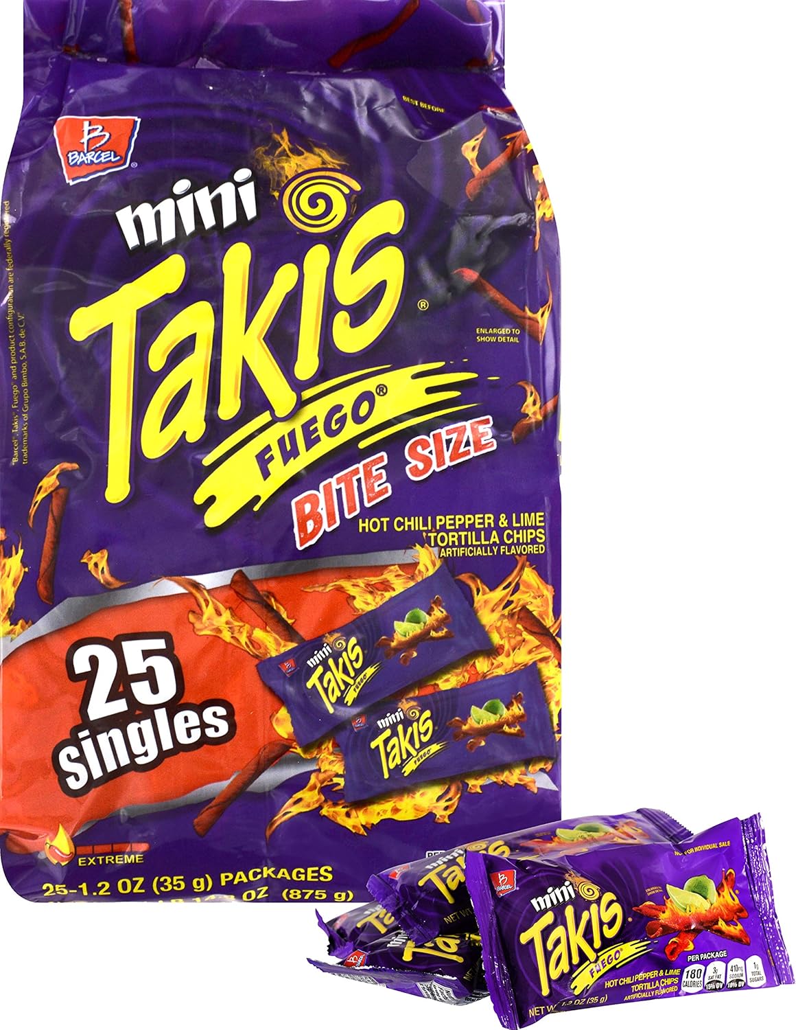 Product Of Barcel Takis , Mini Fuego Bag , Count 25 (1.2 oz) - Chips / Grab Varieties & Flavors