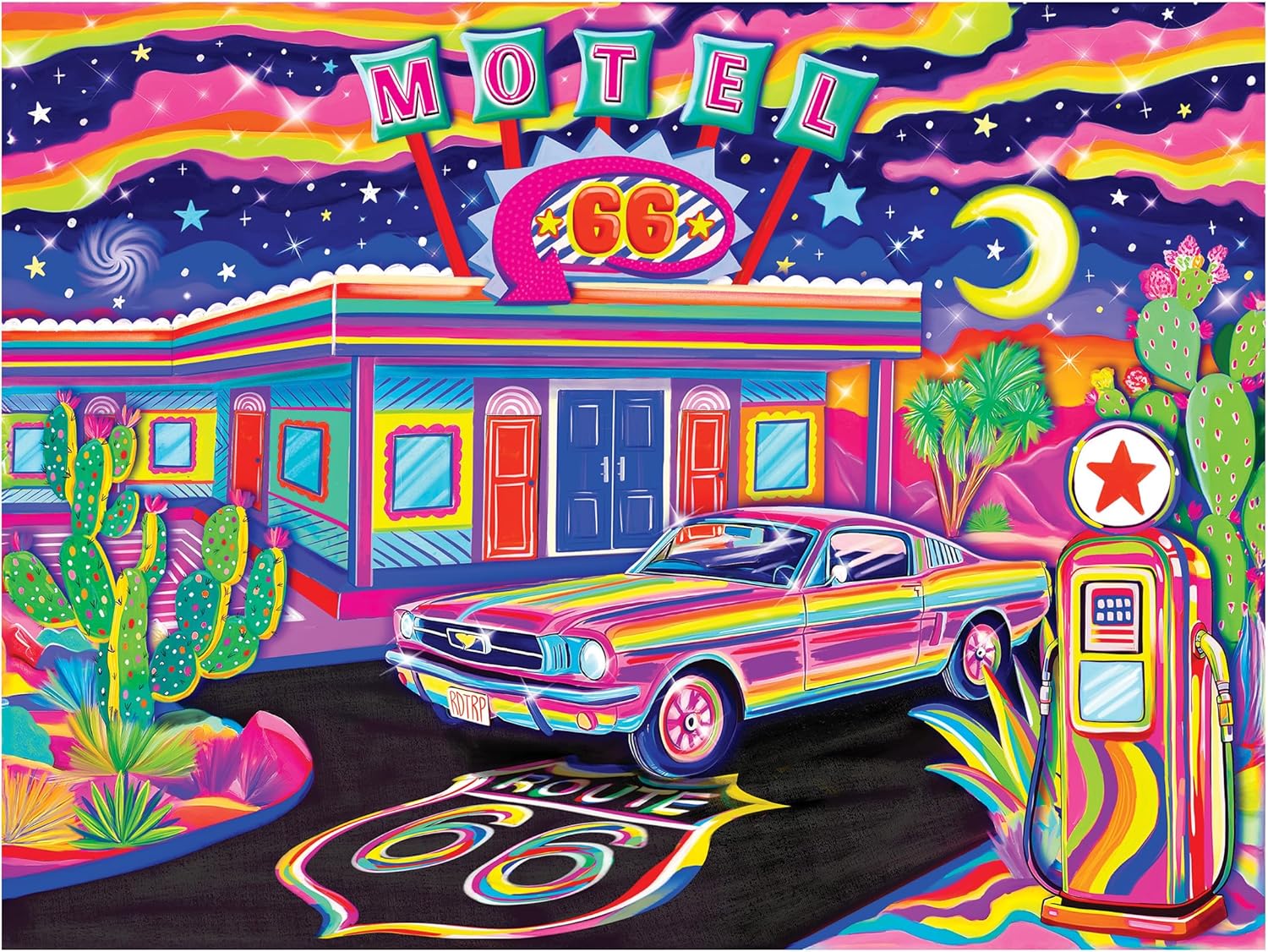 RoseArt - Neon Brights - Route 66 Night - 500 Piece Jigsaw Puzzle for Adults, Neon Retro Landscape