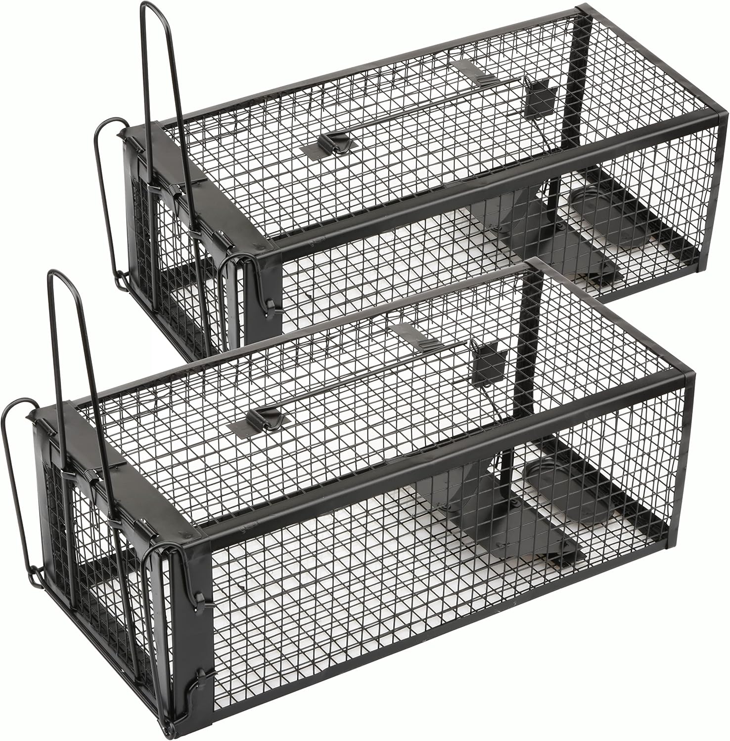2-Pack Rat Traps Humane Live Mouse Vole Chipmunk Trap Cage for Indoors and Outdoors (Black)