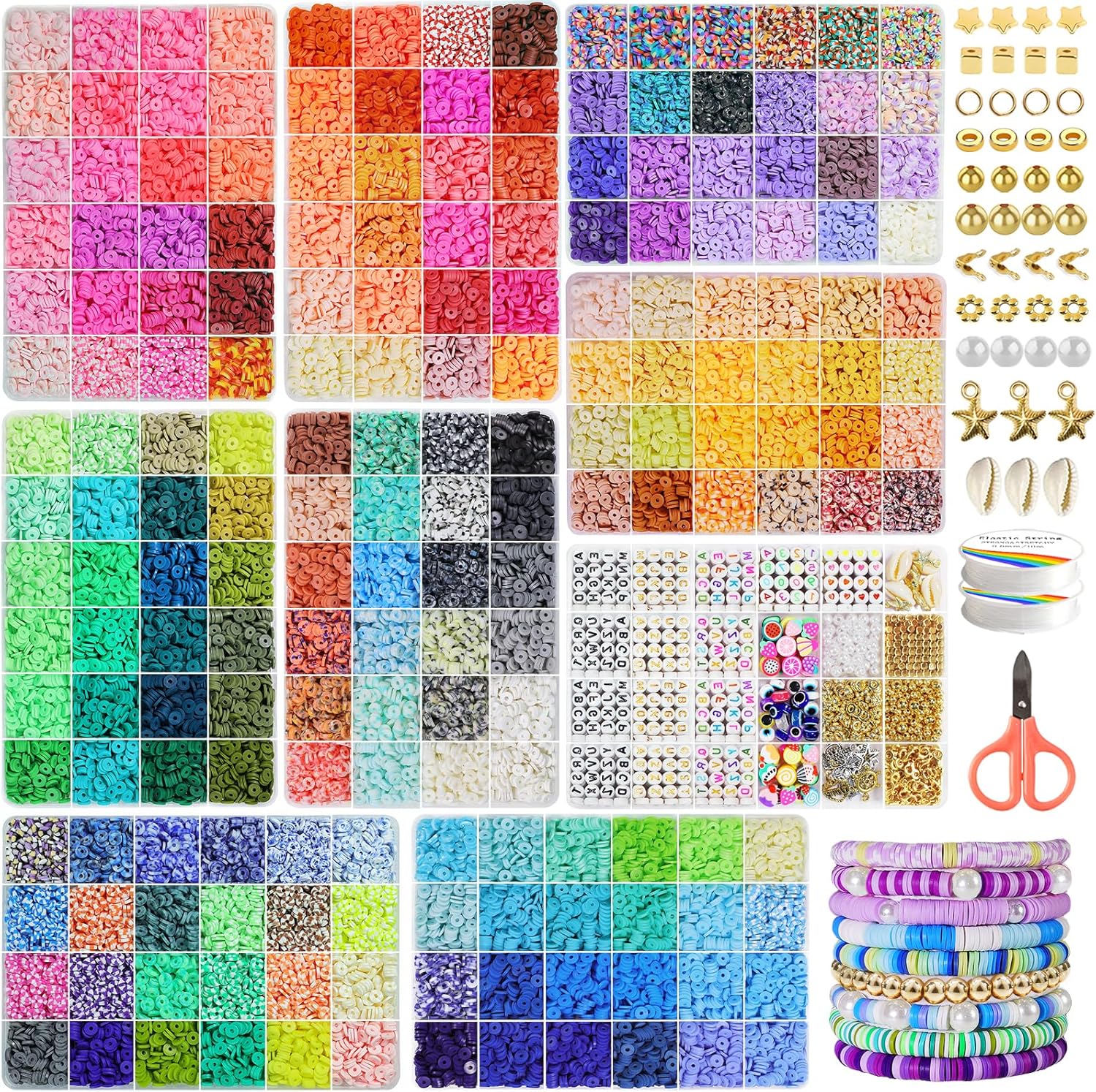 Redtwo 30000 Pcs Clay Beads Bracelet Making Kit, 9 Boxes 192 Colors Friendship Bracelet Kit Flat Polymer Heishi Beads for Jewelry Making, Crafts Gift for Girls Ages 6-12