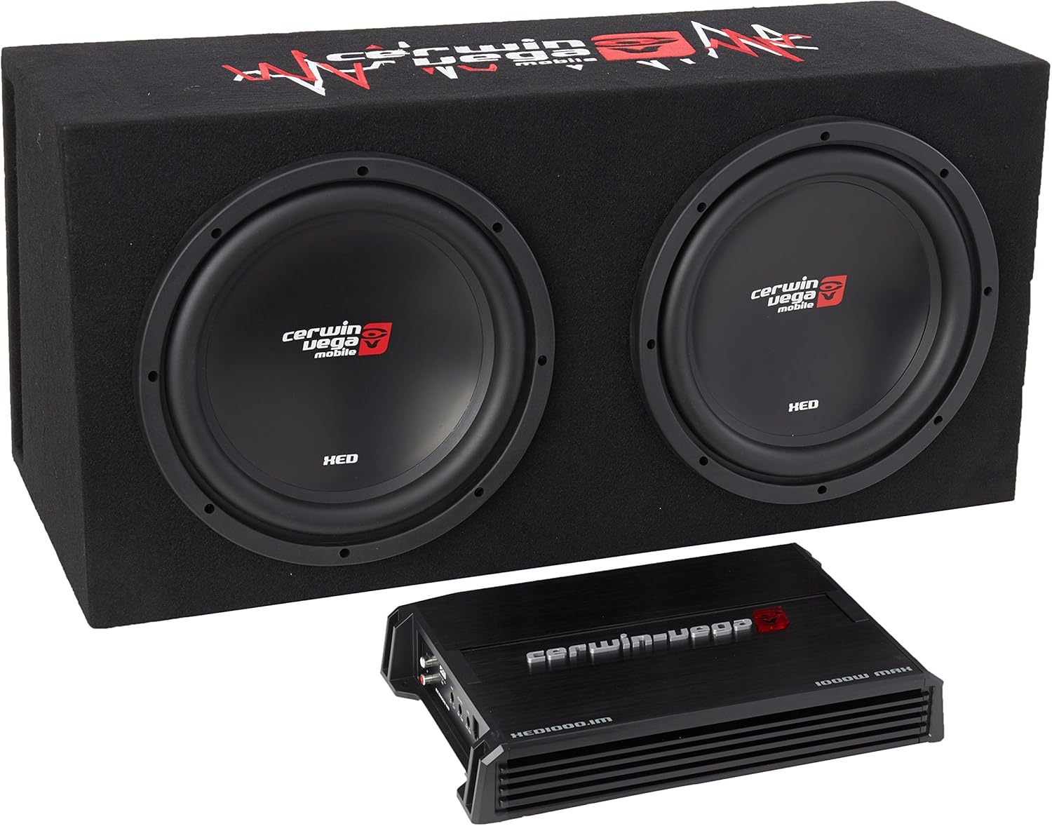 Cerwin Vega XED Series 12" Dual Subwoofer - 600W RMS, 2 Ohm Loaded, High-Efficiency Class D, Vented MDF Enclosure, Proprietary Vega Bass Boost, Remote Bass Knob, Perfect for Car Audio Systems BKX212V