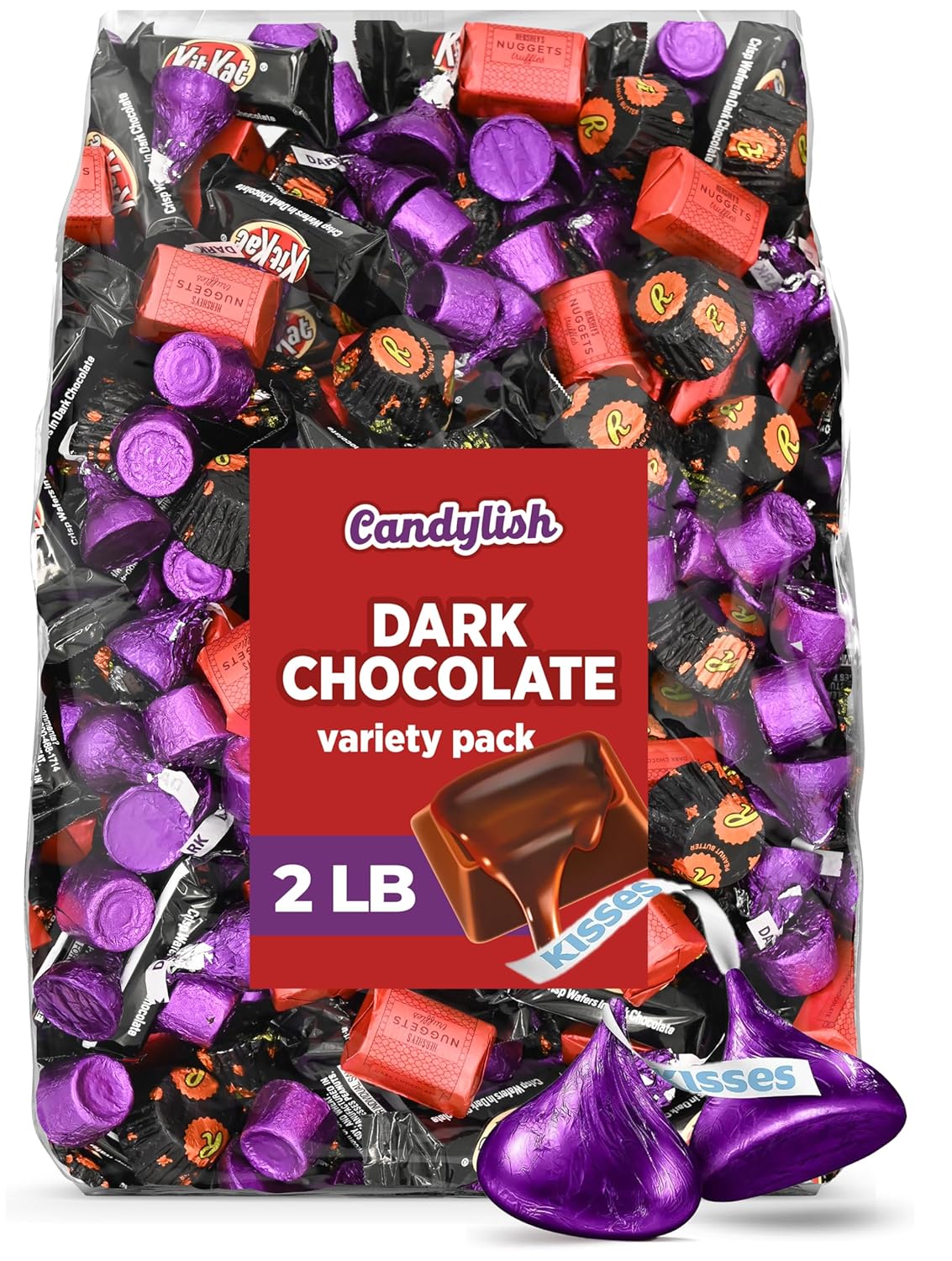 Dark Chocolate Variety Pack – Kisses Dark Chocolate, Rolo Salted Caramel Chocolate, Truffles Dark – 2 lb Bulk Candy Assortment, Individually Wrapped for Sharing, Gifting, and Snacking