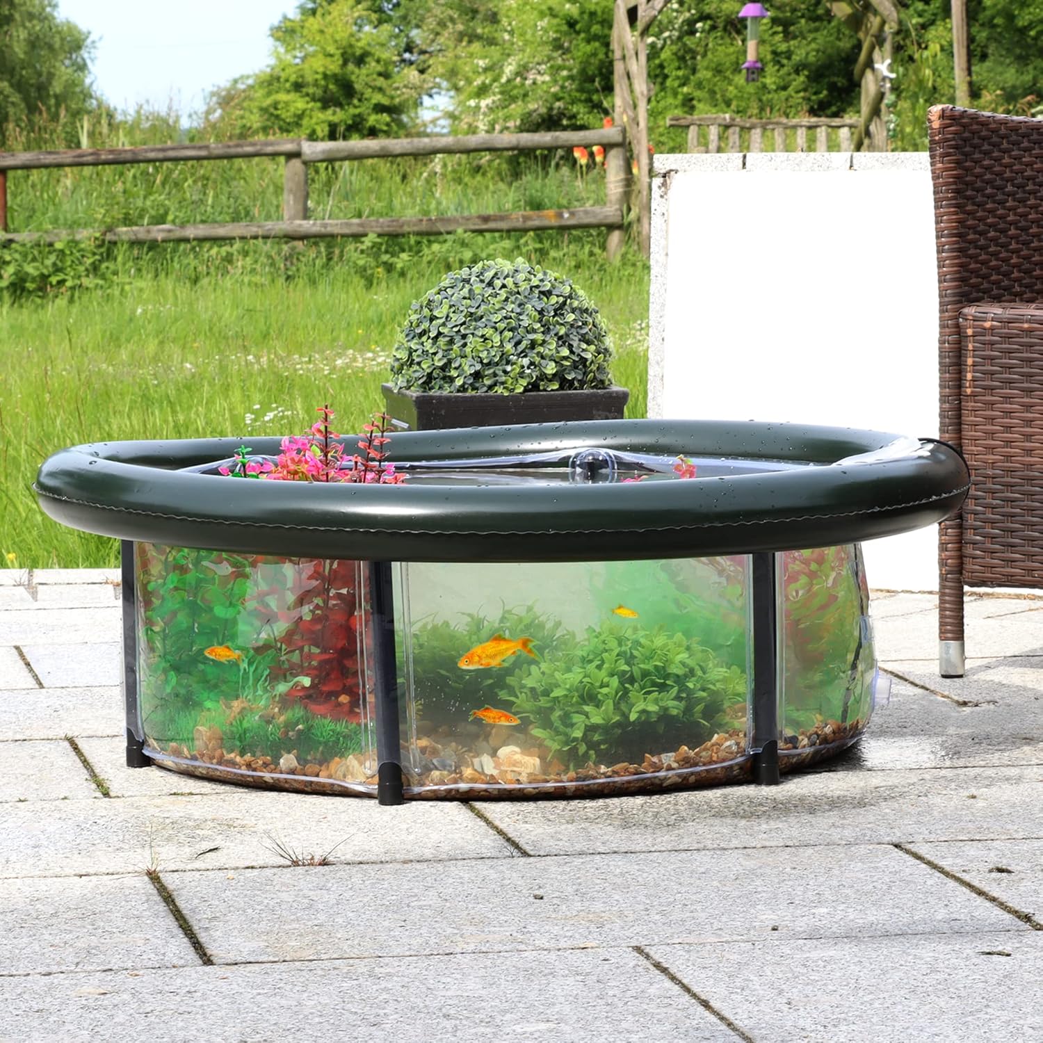 Roamwild Pop Up Pond – Transparent Garden Water Feature - Aquarium Patio Raised Pond Set Kit with Easy Fit Aeration Pump