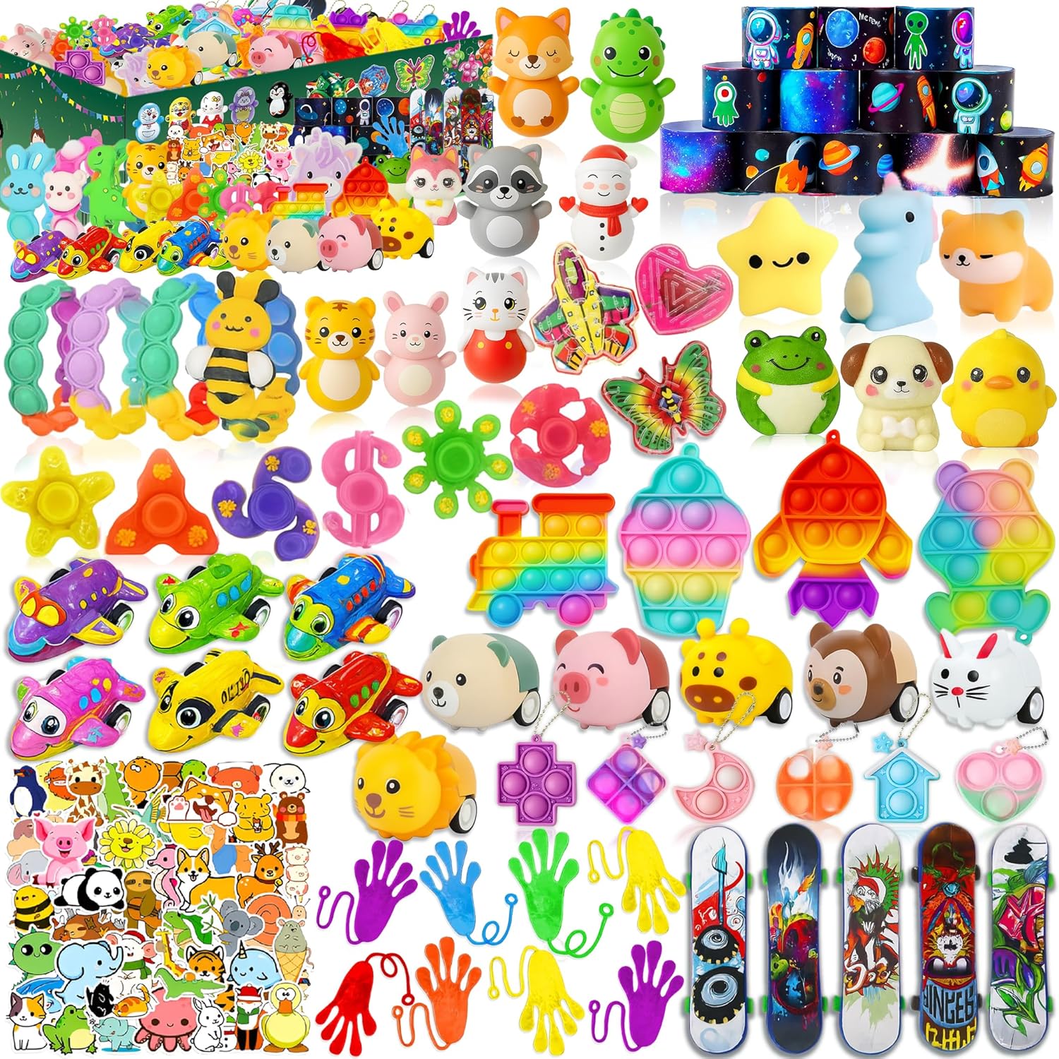 125 Pcs Party Favors Fidget Toys Pack, Randomly Selected Pop Sensory Set Gifts Stickers for Kids Adults Boy Girl Stocking Stuffers Autistic Bulk Goodie Bag Filler Treasure Box Classroom Prizes School