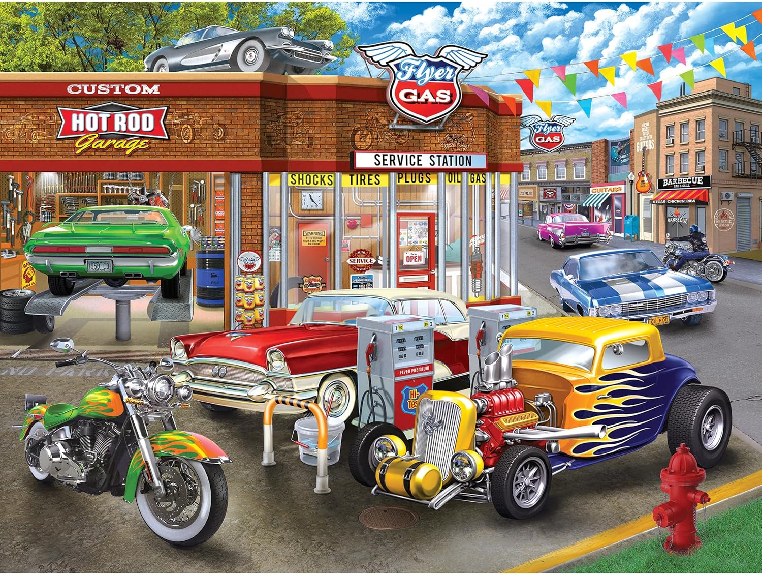 RoseArt - American Nostalgia - Hot Rod Garage - 550 Piece Jigsaw Puzzle for Adults