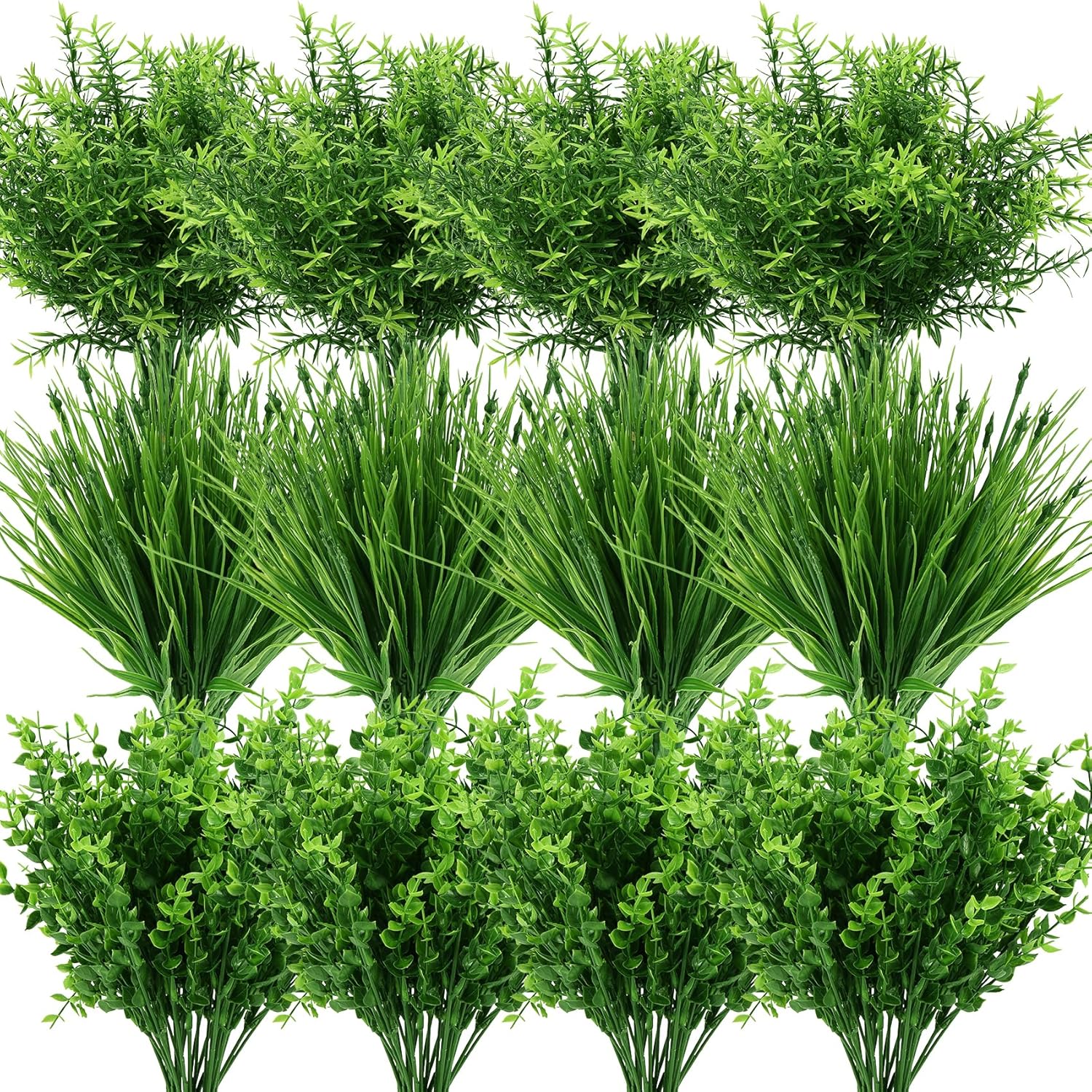 omolly 24 Bundles Artificial Plants Grass Indoor Outdoor UV Plastic Fake Bushes Plants Shrubs Greenery Flowers Arrangement