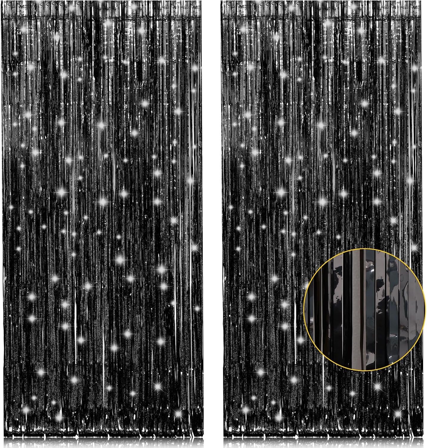 2 Pack 3.2ft x 8.2ft Black Tinsel Foil Fringe Curtains, Metallic Foil Tinsel Photo Booth Backdrop Streamer for New Years Decorations Halloween Bachelorette Birthday Holiday Celebration Party Supplies