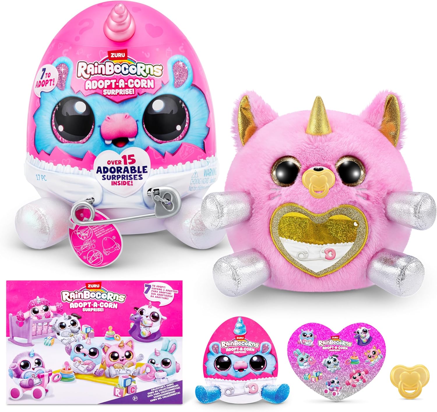 Rainbocorns Adopt-A-Corn Surprise Kitten (Rosie) by ZURU, 15+ Surprises, Collectible Plush, Baby, Surprise Eggs for Girls & Children Ages 3+ (Kitten)