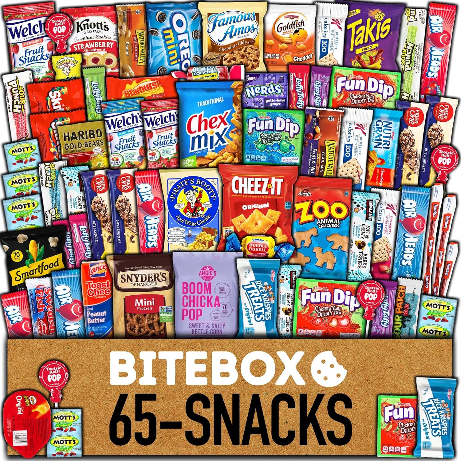 BITEBOX Snack Box (65 Count) Easter Variety Pack Care Package Gift Basket Adult Kid Guy Girl Women Men Birthday College Student Office School