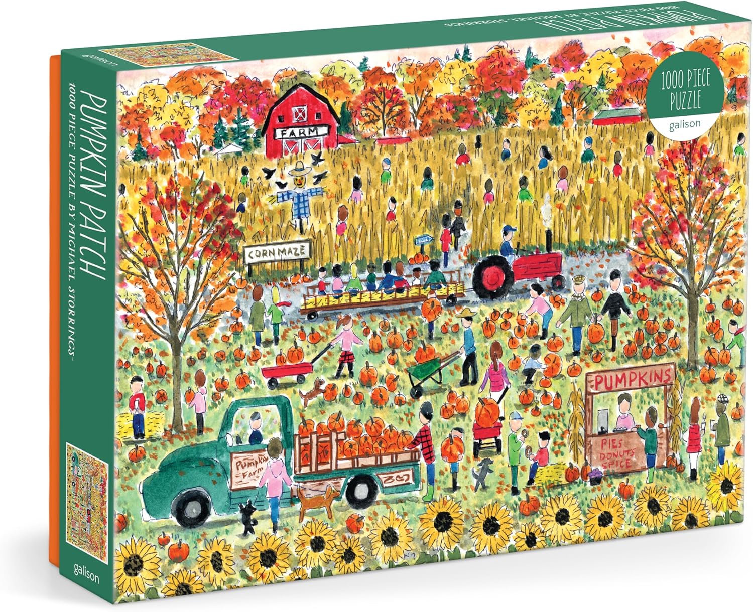 Galison Pumpkin Patch – 1000 Piece Michael Storrings Jigsaw Puzzle Featuring Beautiful Artwork of A Pumpkin Patch During A Fall Day