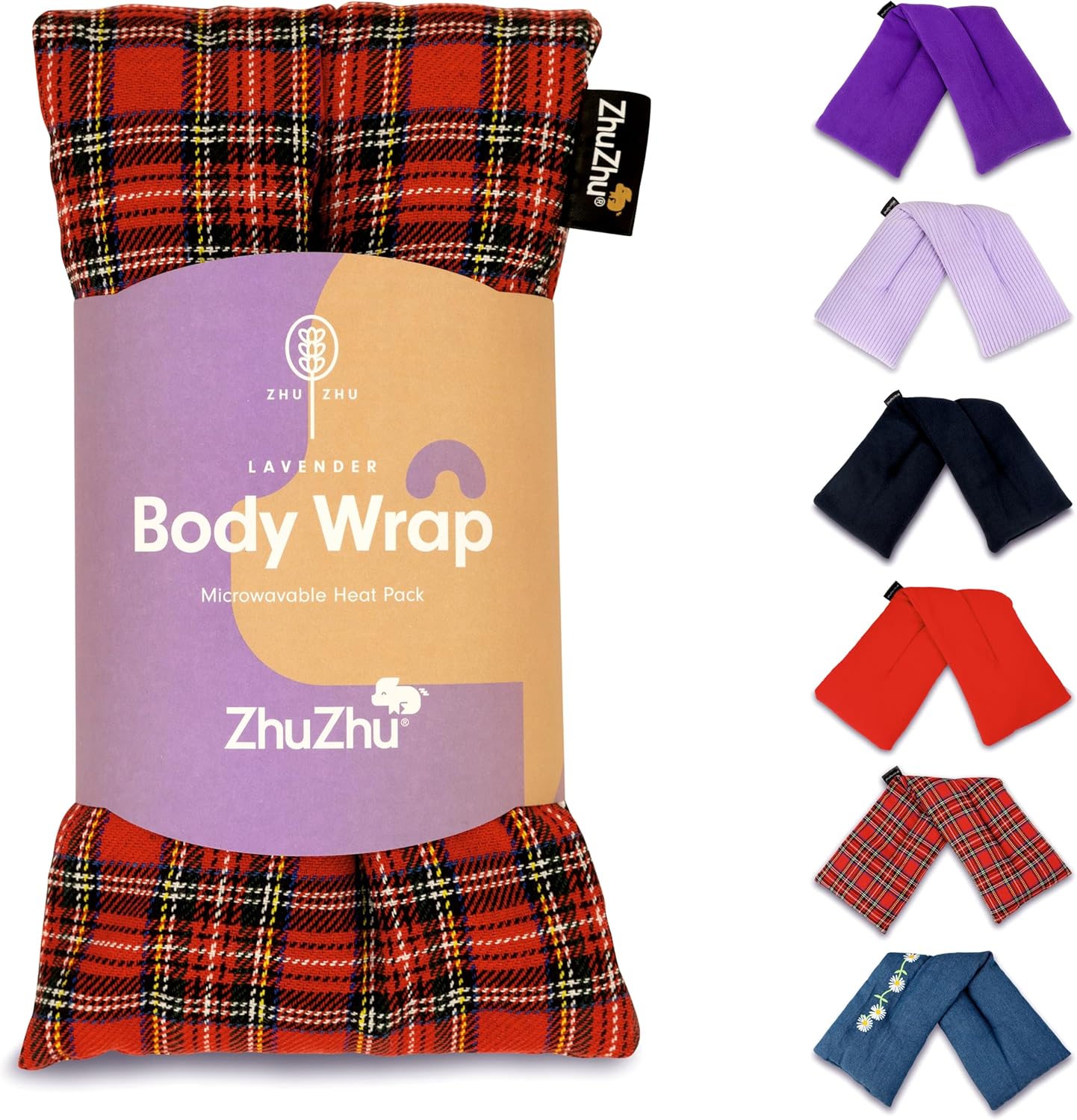 Zhu-Zhu Lavender Body Wrap - Microwavable Wheat Bag - Red Tartan Microwave Heat Pack - Natural Pain Relief Heat Therapy Pad