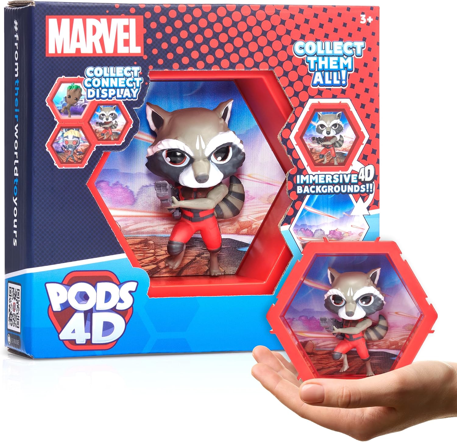 WOW! PODS 4D MARVEL Rocket | Connectable Collectable Bobble-head figure that Bursts from their World into Yours | Wall or Shelf Display | MARVEL Toys and Gifts | Series 1 no. 459