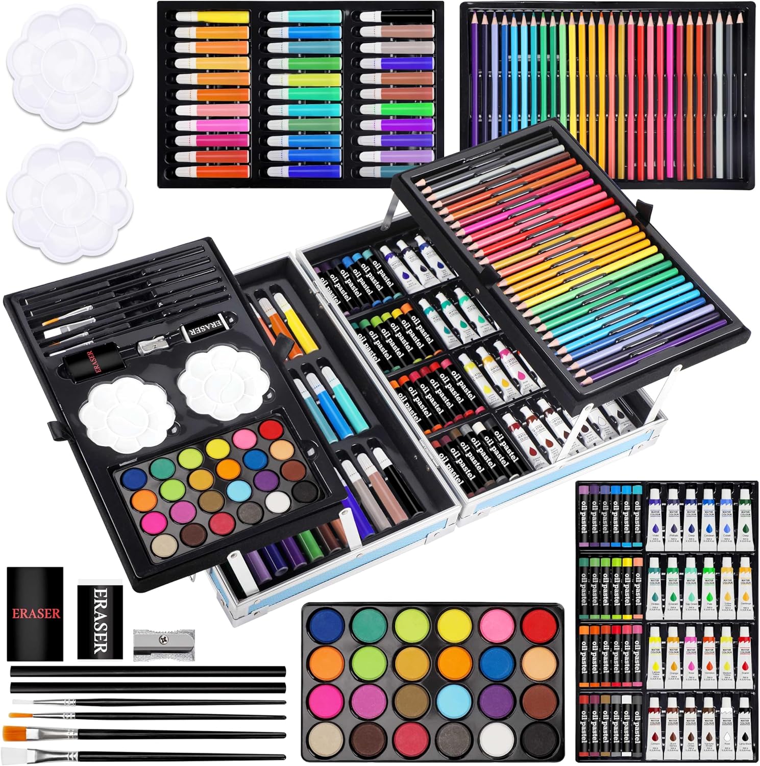 Art Supplies, 144-Piece Deluxe Art Set Professional Art Kit with Portable Aluminum Case, Crafts Drawing Painting Kit for Gifts Adults Kids Artists