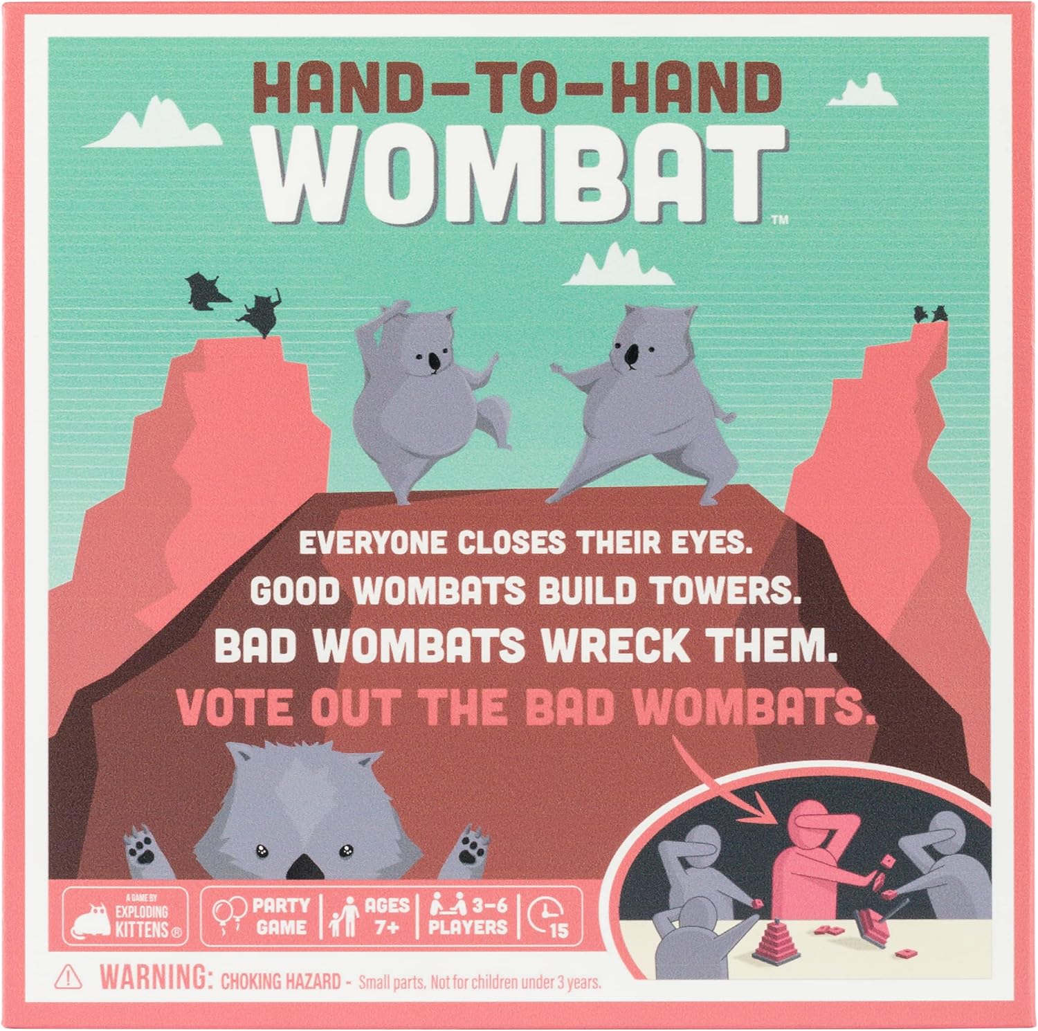 Hand to Hand Wombat by Exploding Kittens - 3-6 Players - Ages 7+ - 15 Minutes to Play - A Game of Teamwork and Trouble-Makers - Party Game, Family Game Night, Kid and Adult Card Game