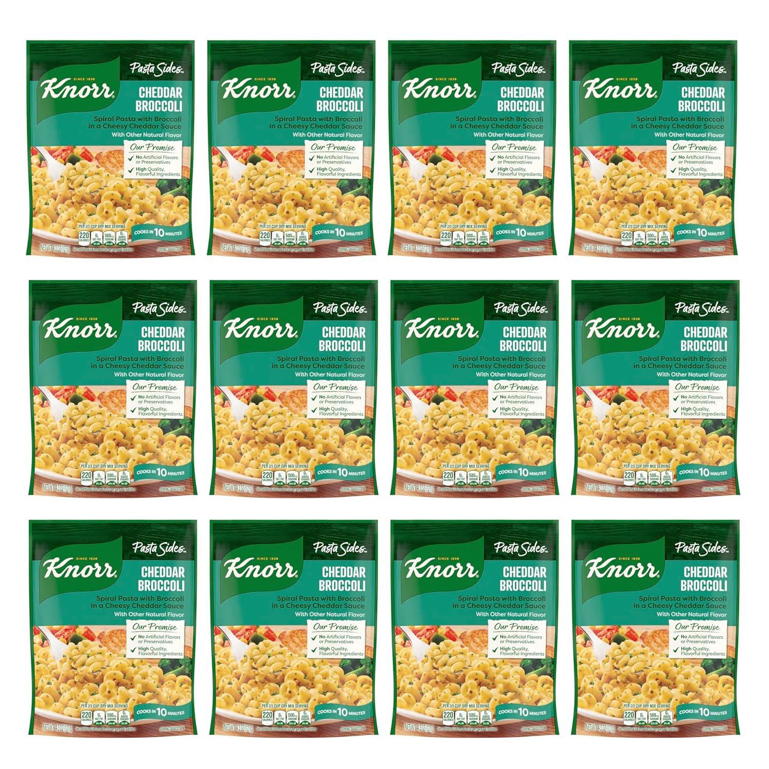 Knorr Pasta Sides 12 count Cheddar Broccoli for delicious, rich meal starter, pasta side or one skillet meal 7 minute preparation easy pasta dishes 4.3 oz