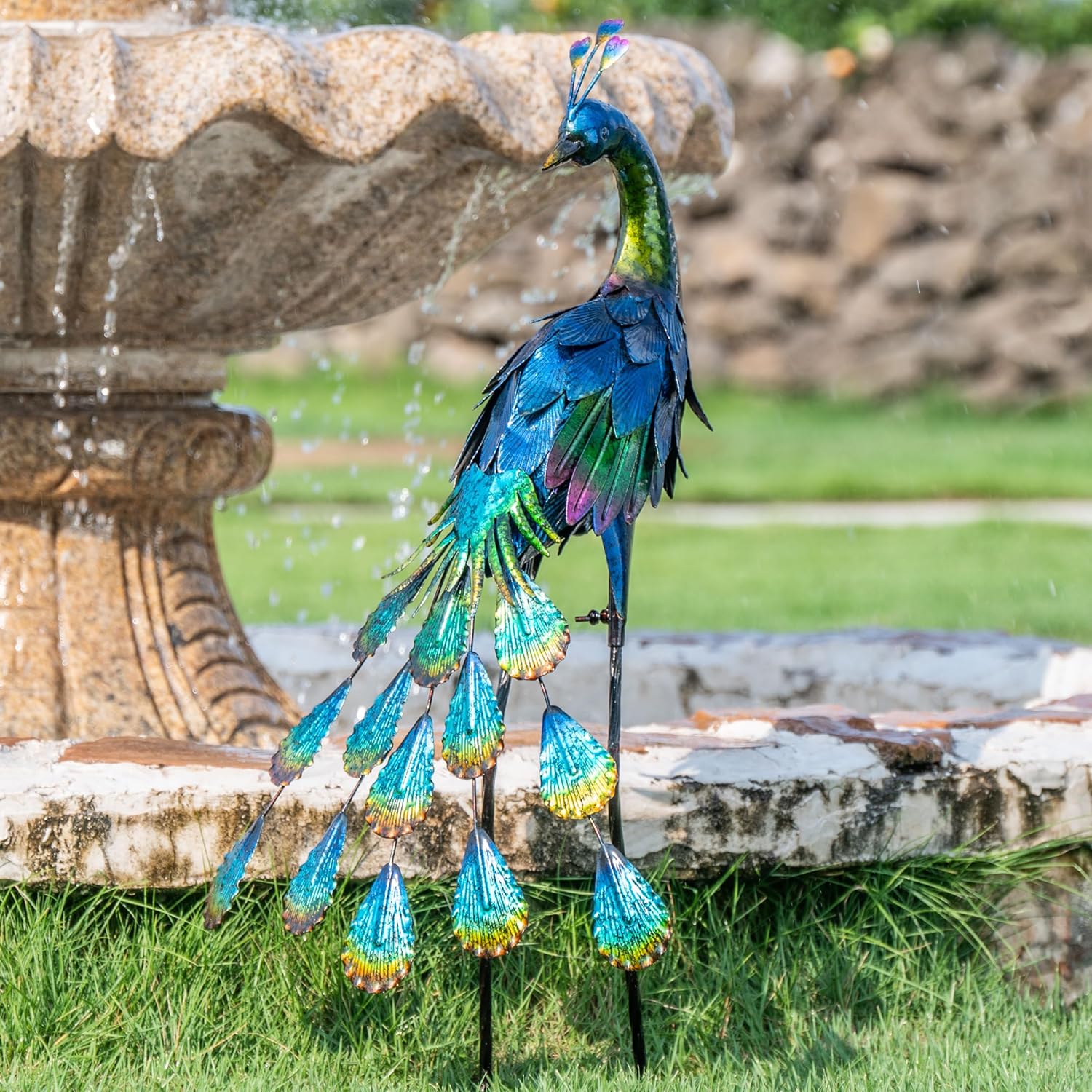 TERESA'S COLLECTIONS Large Garden Ornaments Outdoor, Gifts for Women, Gorgeous Standing Metal Peacock Garden Statues, Garden Bird Art for Garden Decorations Lawn Yard, 22.4 inch Tall