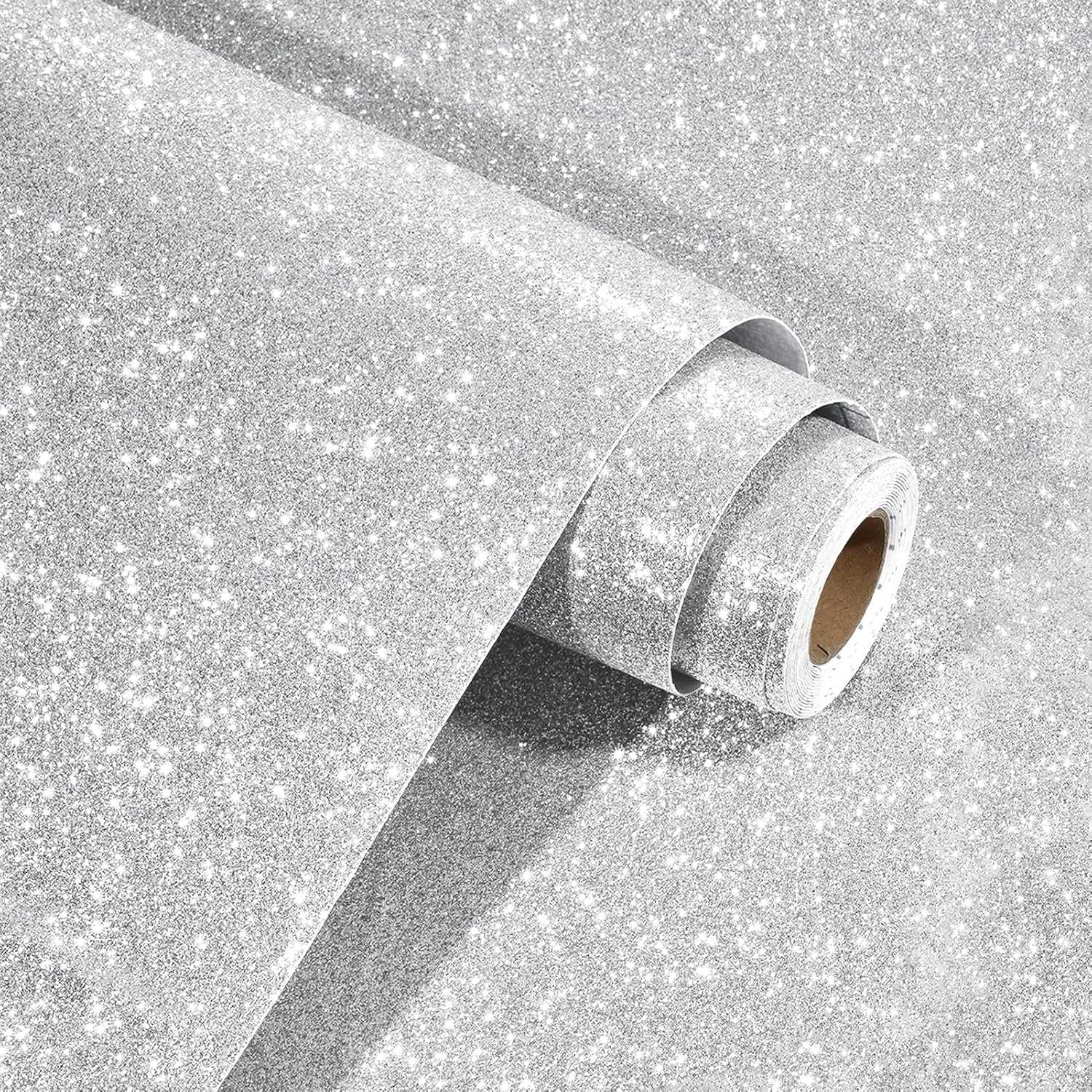 WESTICK Sparkle Glitter Wallpaper for Bedroom Walls 394 x 15.8 in Removable Silver Glitter Wallpaper Stick and Peel Self Adhesive Glitter Contact Paper for Living Room Wall Girls Vanity Drawers