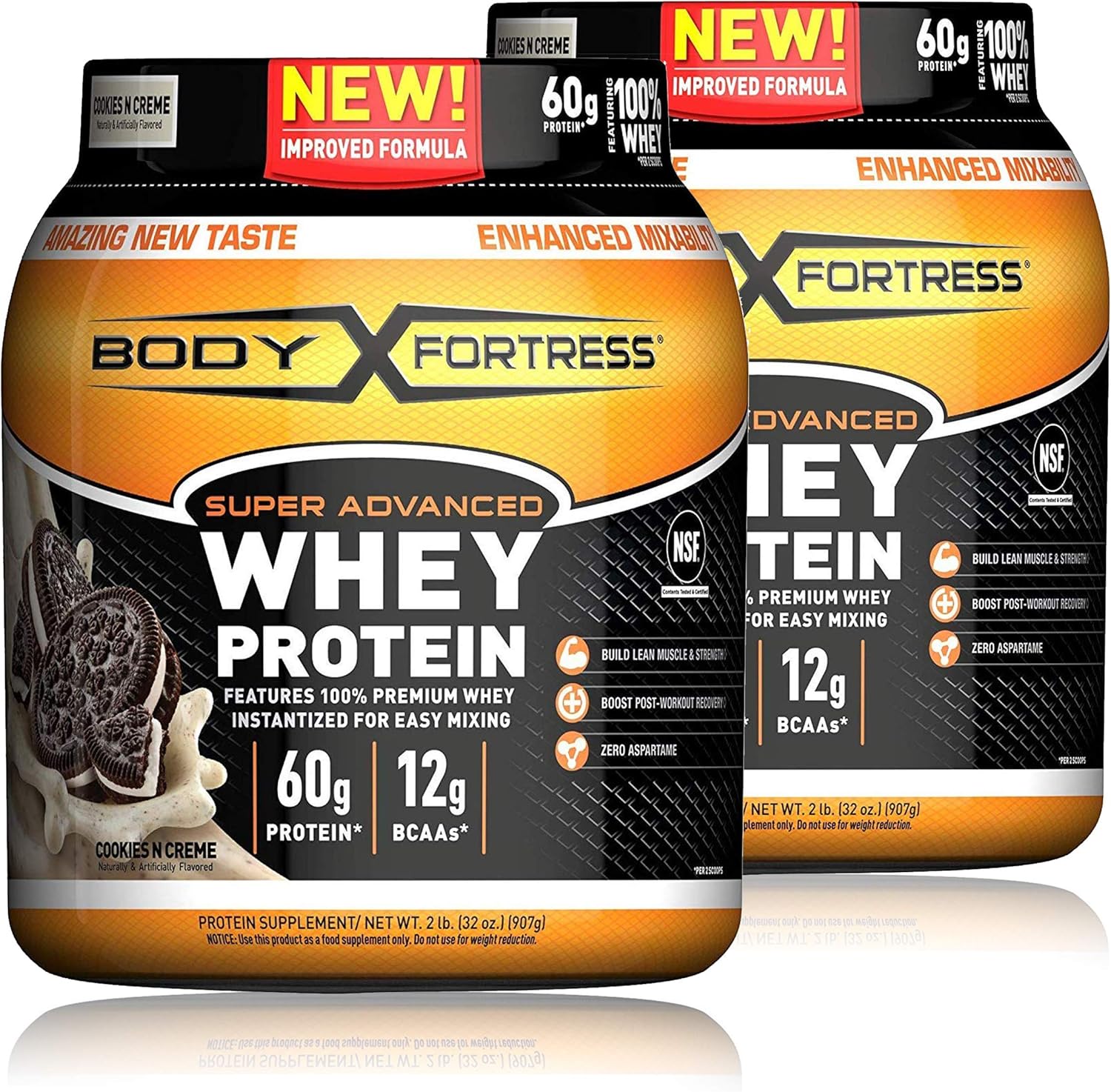 Body Fortress Super Advanced Whey Protein Powder, Cookies N' Creme, 2 Lb, 2 Pack