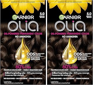 Garnier Hair Color Olia Ammonia-Free Brilliant Color Oil-Rich Permanent Hair Dye, 5.0 Medium Brown, 2 Count (Packaging May Vary)
