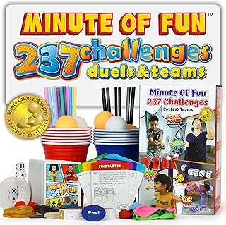 Funwares Minute of Fun Game - 237 Minute to Win It Games for Kids, Adults, Teens, and Families, Game Night, Gift for Home, Birthdays, or Travel is Included, 2-12 Players!