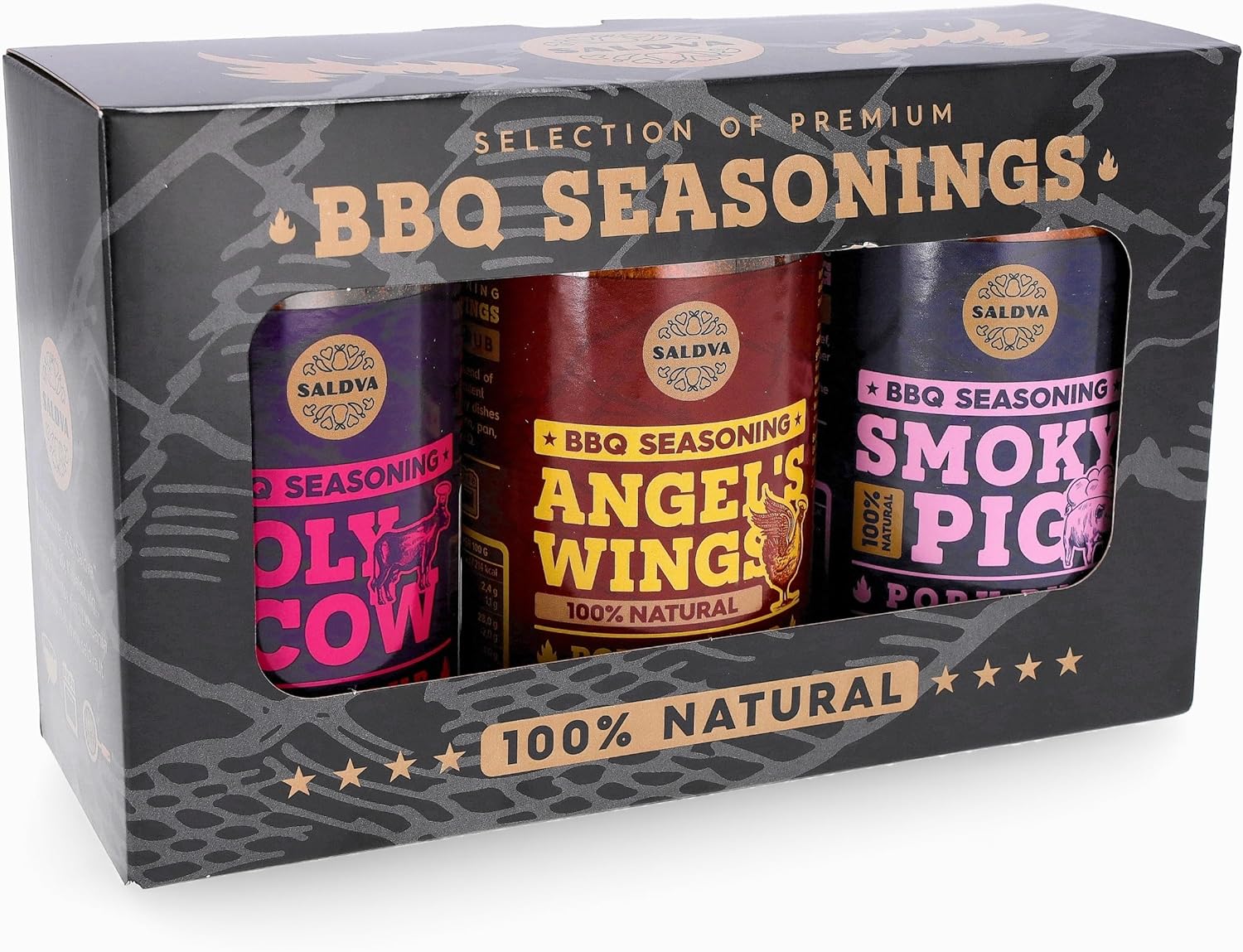 Classic Selection of Premium BBQ Seasonings - Holy Cow, Angel’s Wings, Smoky Pig BBQ Rubs | Pack of 3 | 100% Natural | Great Foodie Gift